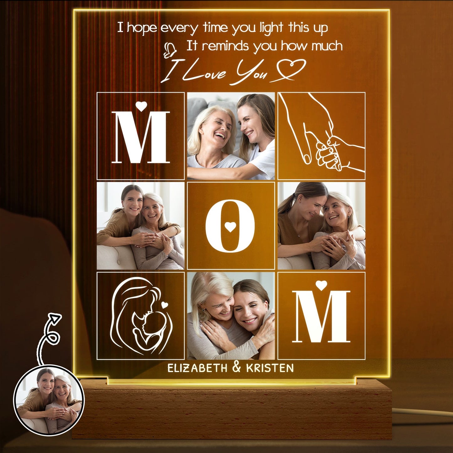 Personalized Photo Mom LED Light - "I Love You" Keepsake for Her