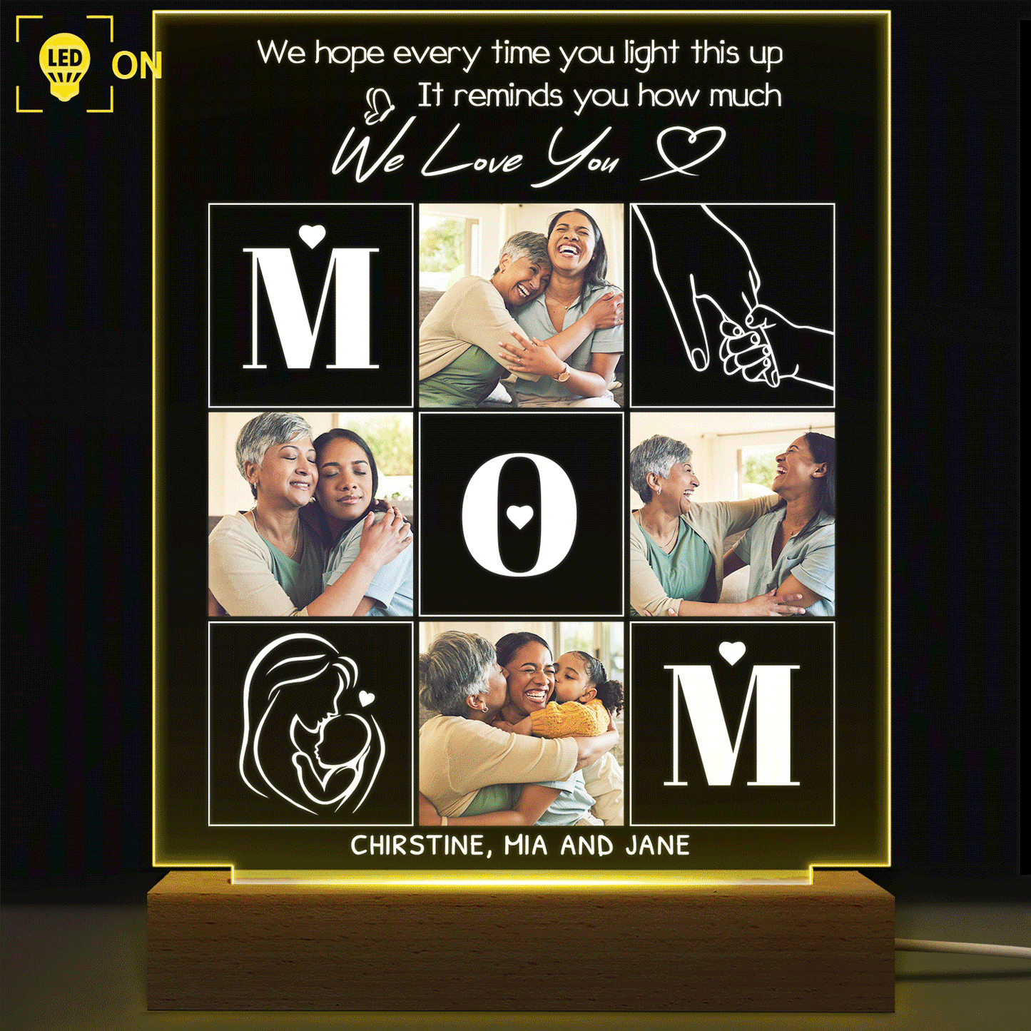 Personalized Photo Mom LED Light - "I Love You" Keepsake for Her