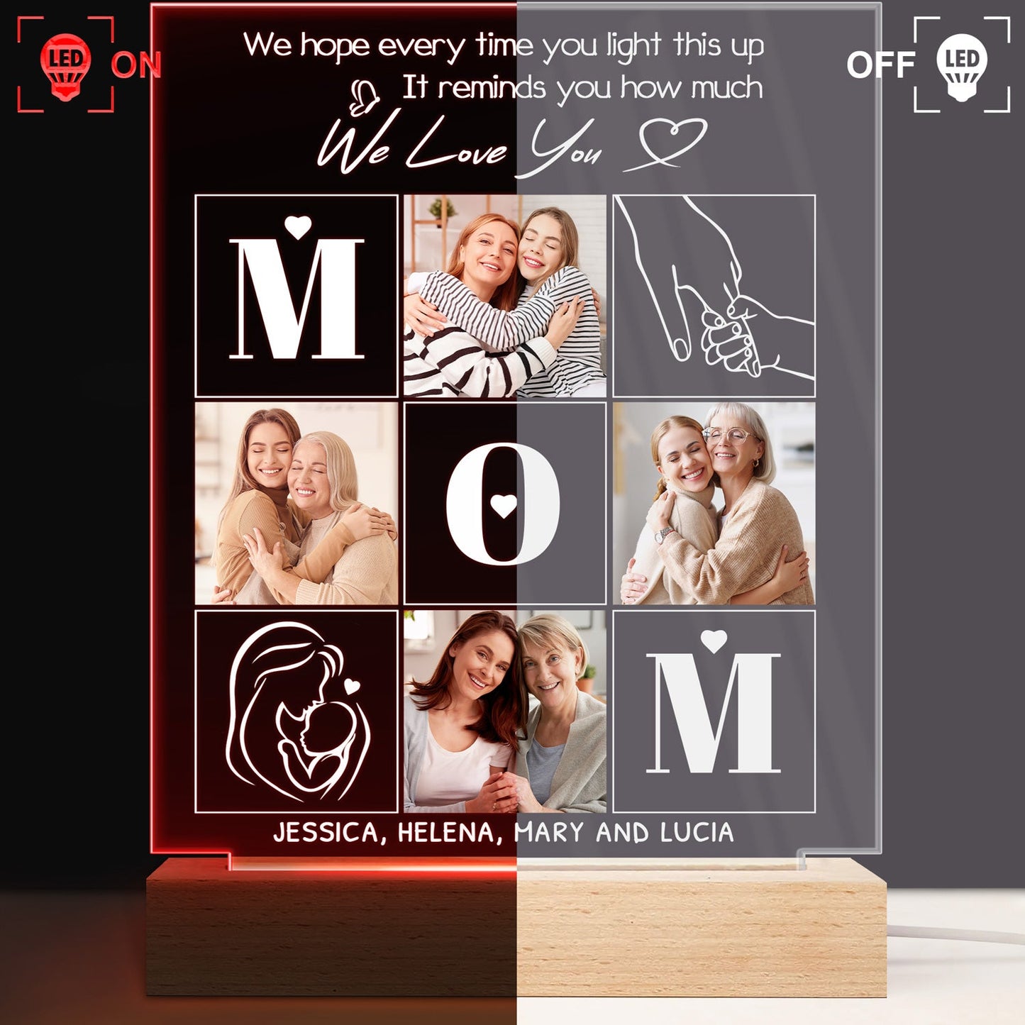Personalized Photo Mom LED Light - "I Love You" Keepsake for Her