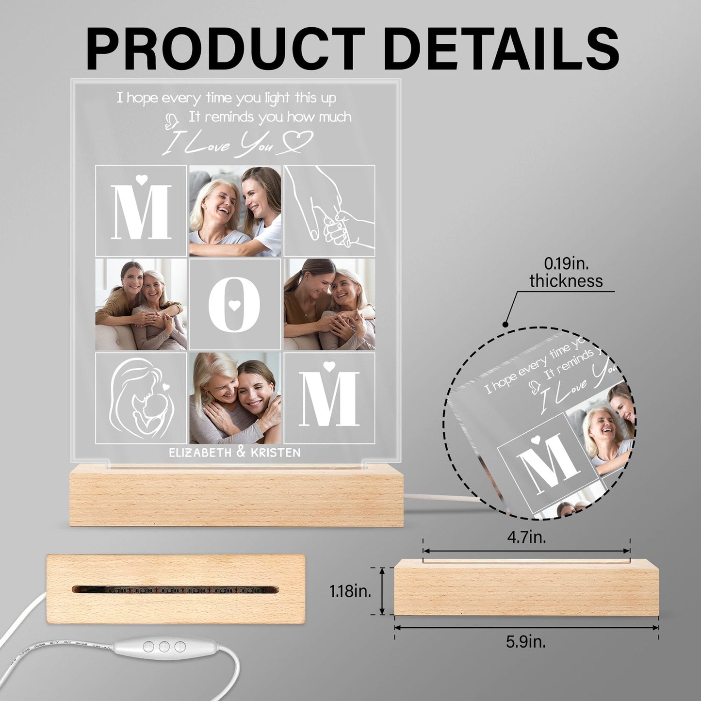 Personalized Photo Mom LED Light - "I Love You" Keepsake for Her