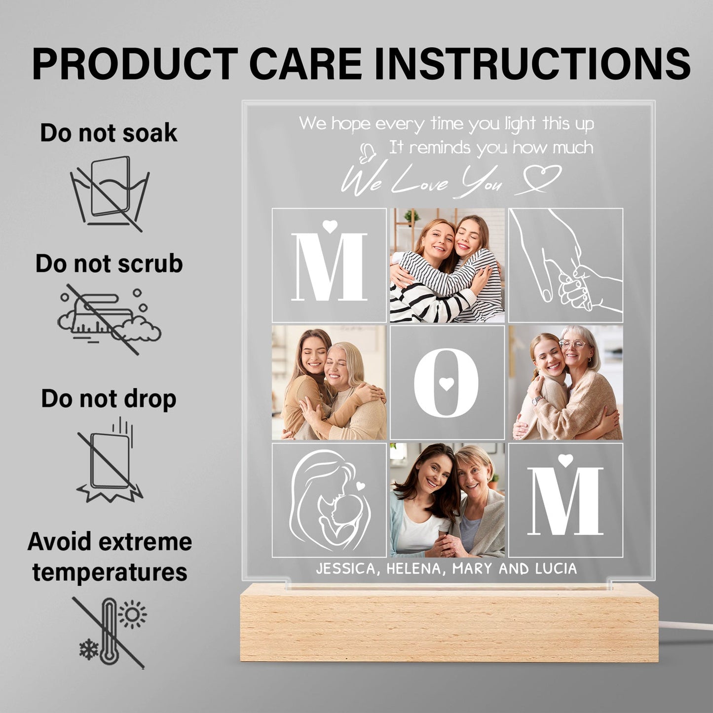 Personalized Photo Mom LED Light - "I Love You" Keepsake for Her