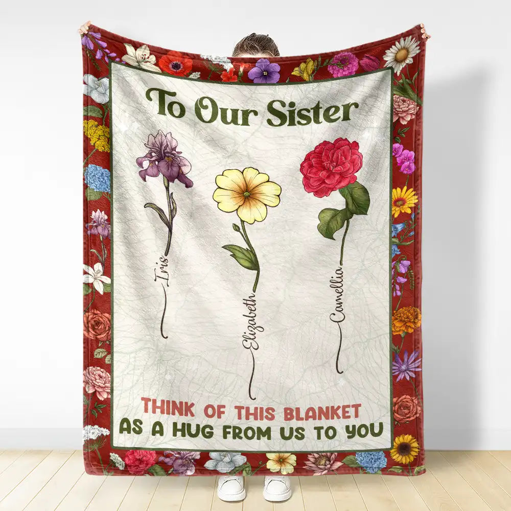 Gift For Mother,Gift For Grandma,Gift For Sibling,Gift For Sisters,Gift For Bestie,Love,Gift For Women,Gift For Yourself - Alphabet Flower A Hug From Me To You - Personalized Fleece Blanket, Sherpa Blanket