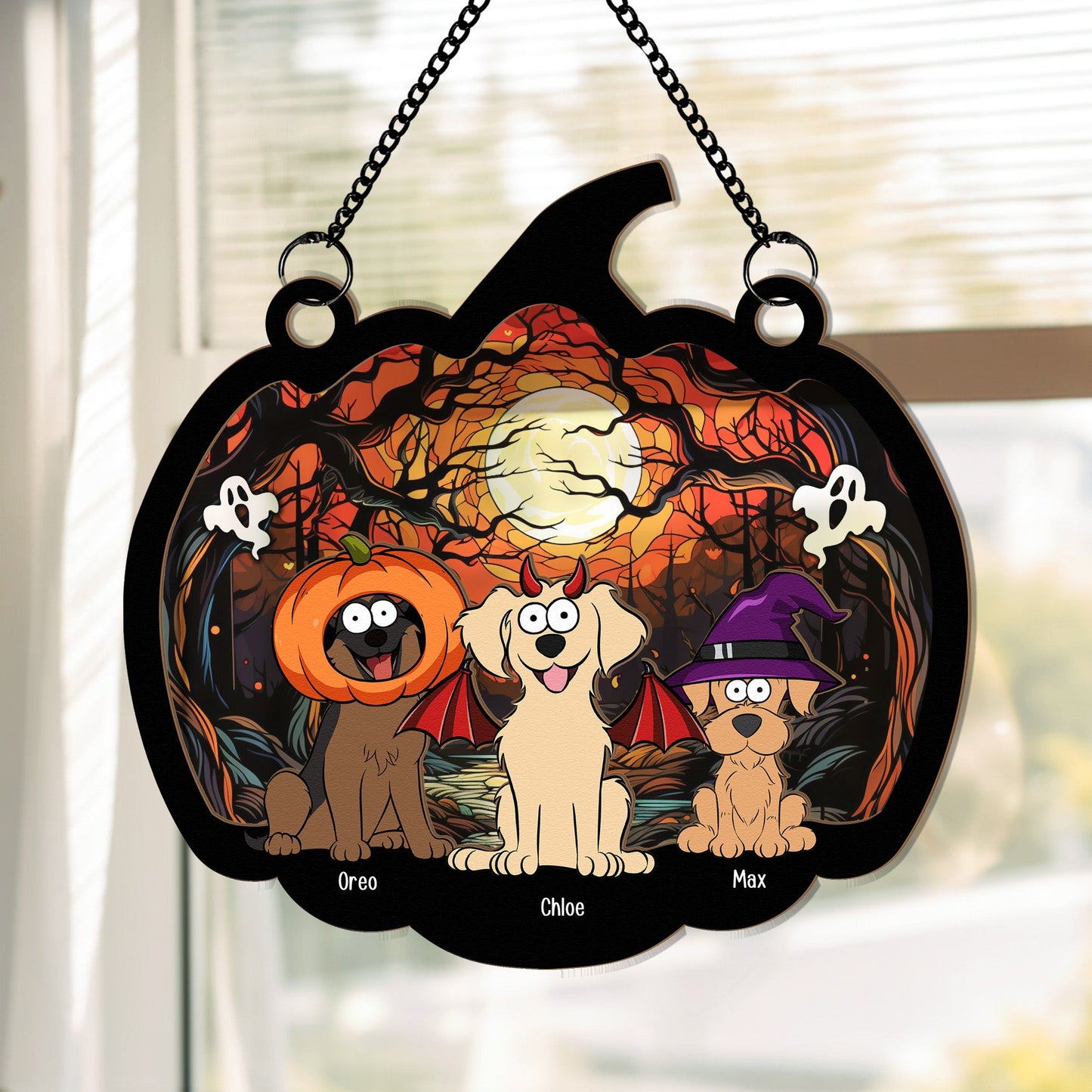 Personalized "Happy Halloween With Fur Babies" Dog Suncatcher Ornament