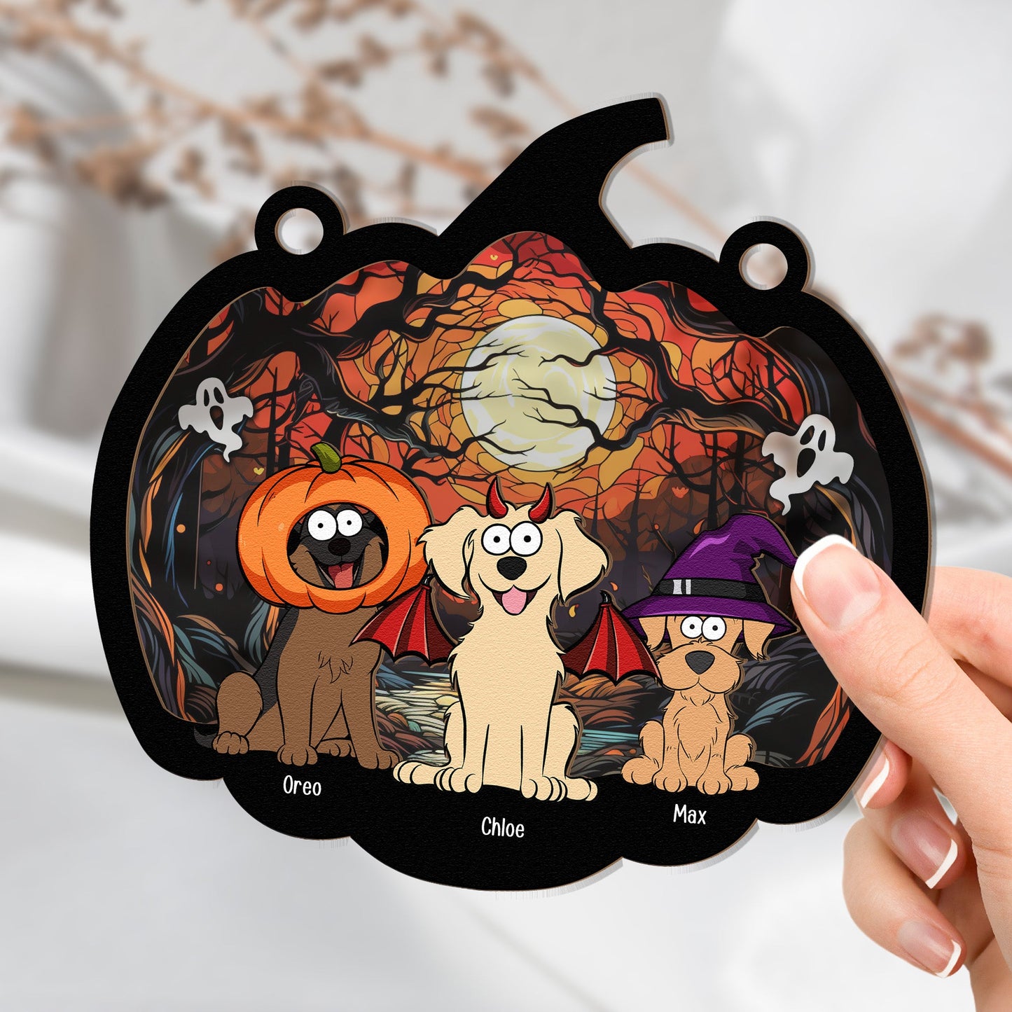 Personalized "Happy Halloween With Fur Babies" Dog Suncatcher Ornament