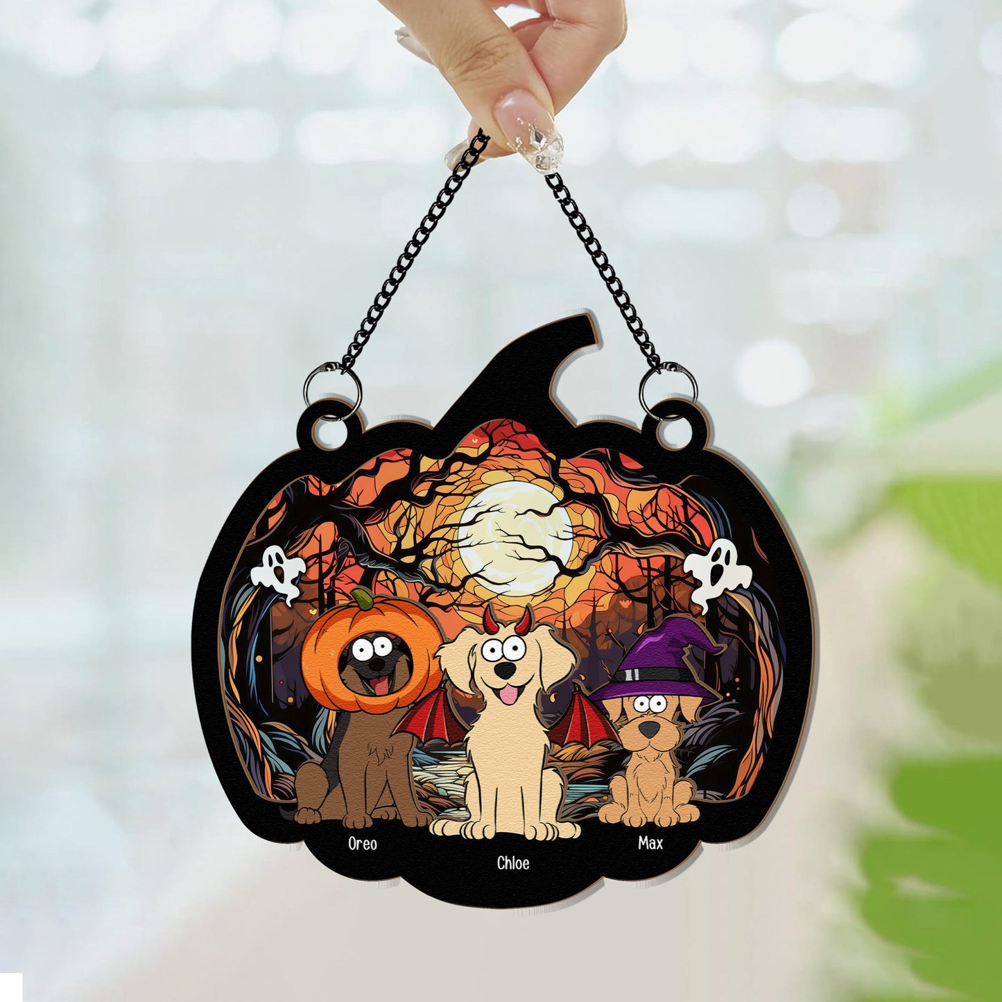 Personalized "Happy Halloween With Fur Babies" Dog Suncatcher Ornament