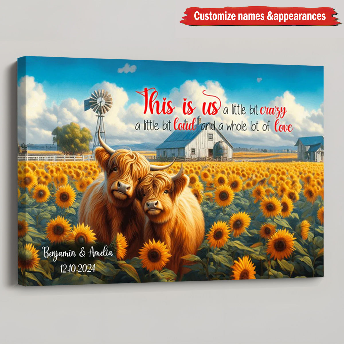 Heartfelt Personalized Highland Cow Canvas - 'This is Us' Quote for Couples