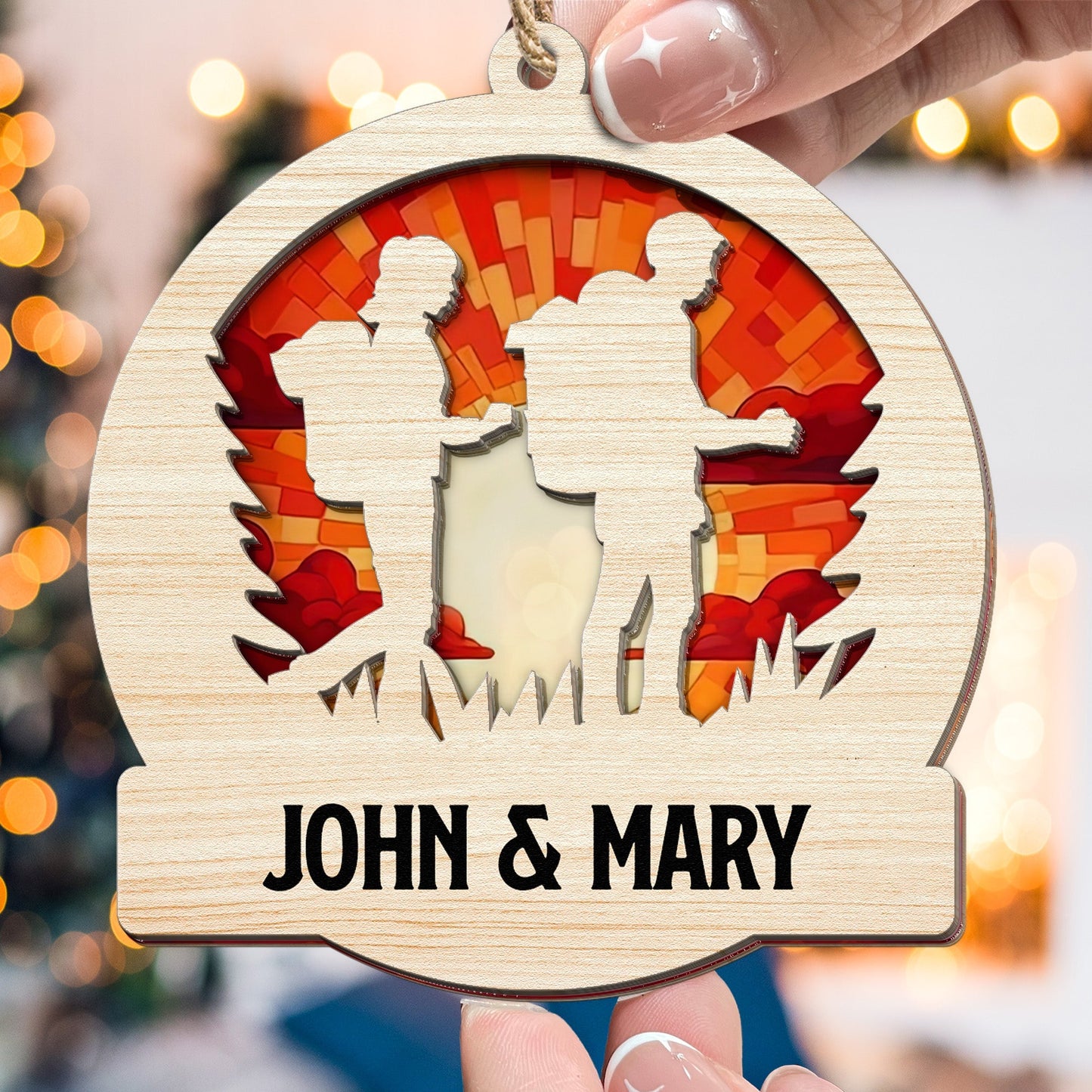 Personalized 'Our Happy Place' Suncatcher Ornament for Hiking Couples