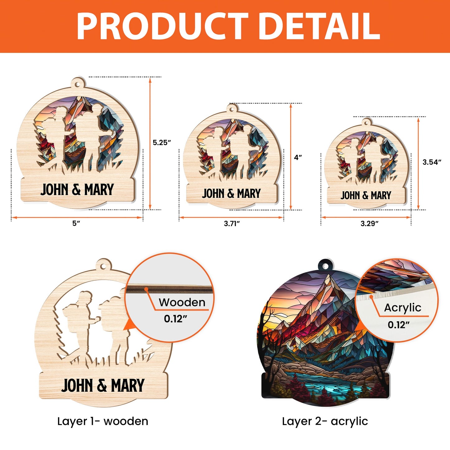 Personalized 'Our Happy Place' Suncatcher Ornament for Hiking Couples