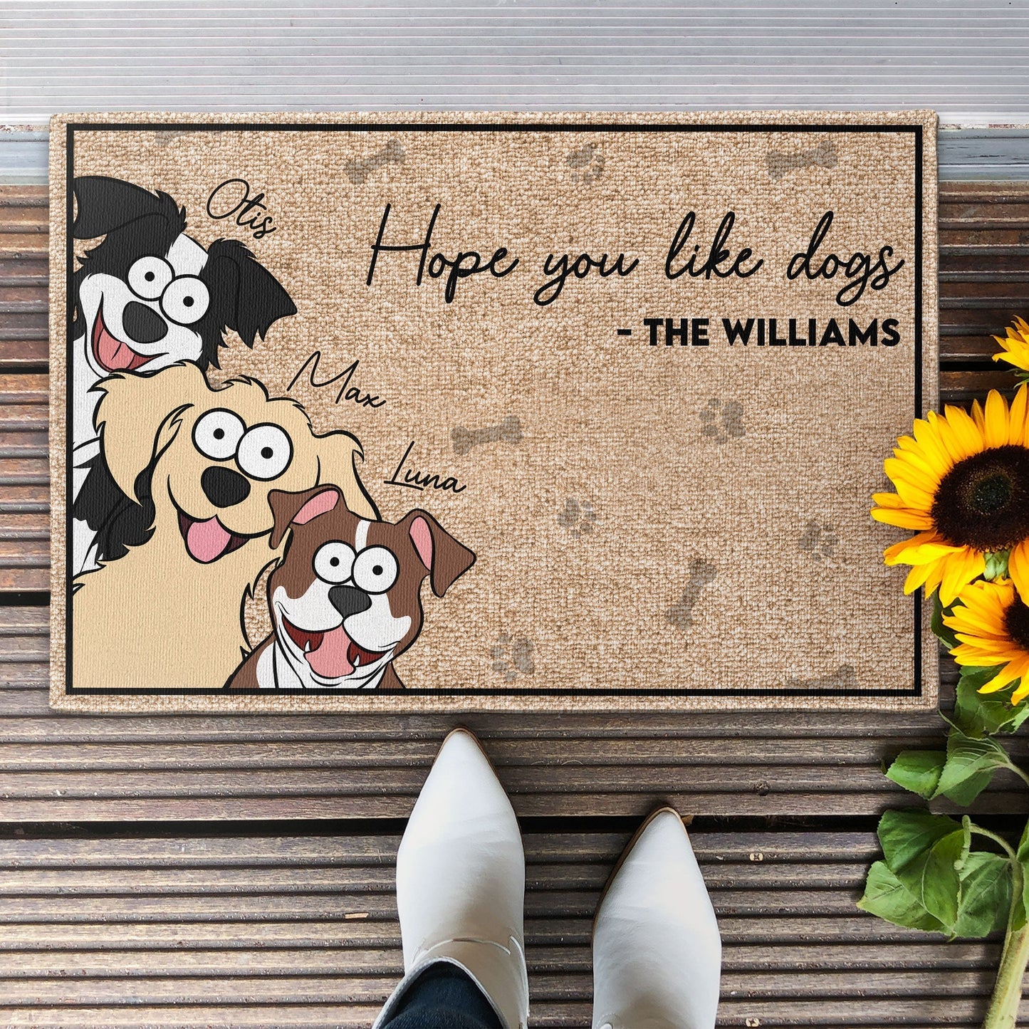 Custom Dog Lover Doormat: 'Hope You Like Dogs' Personalized Family Mat