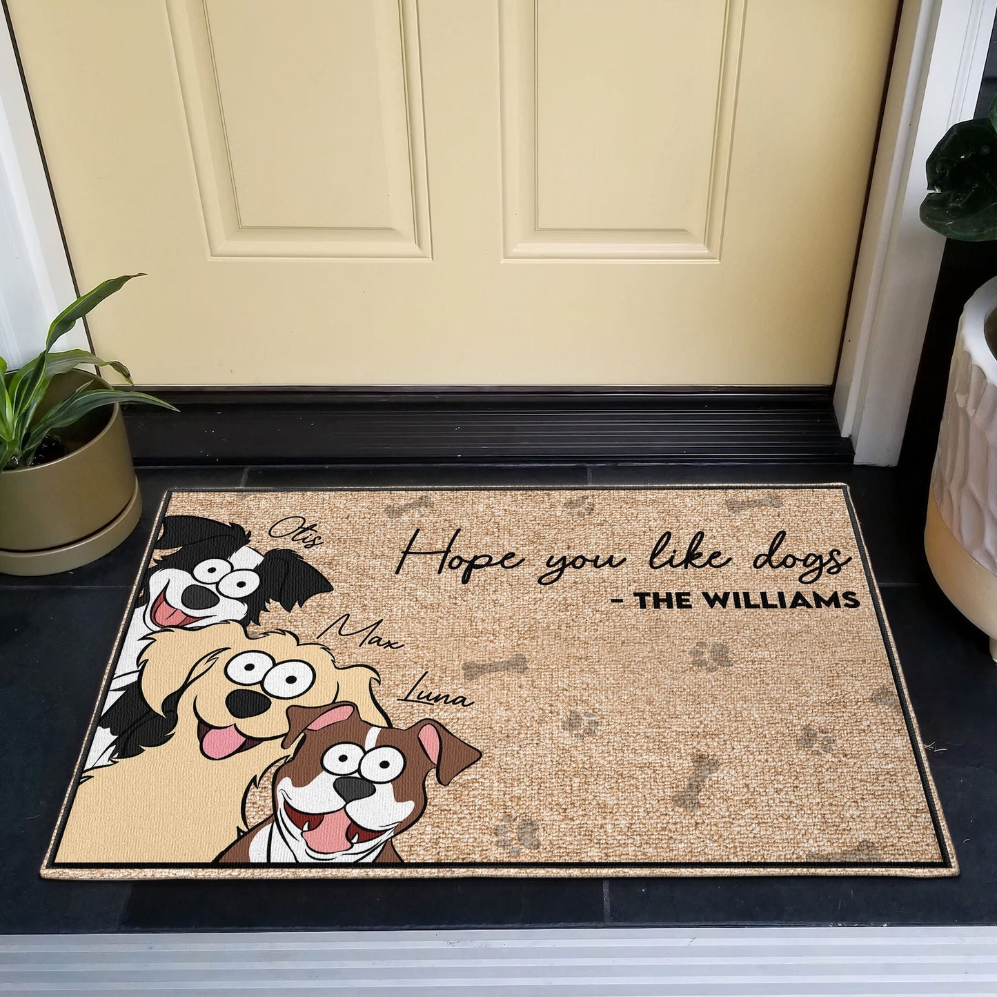 Custom Dog Lover Doormat: 'Hope You Like Dogs' Personalized Family Mat