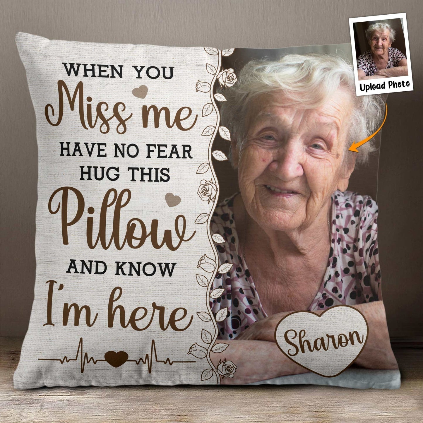 Personalized Photo Pillow: 'Hug This & Know I'm Here' Sentimental Gift