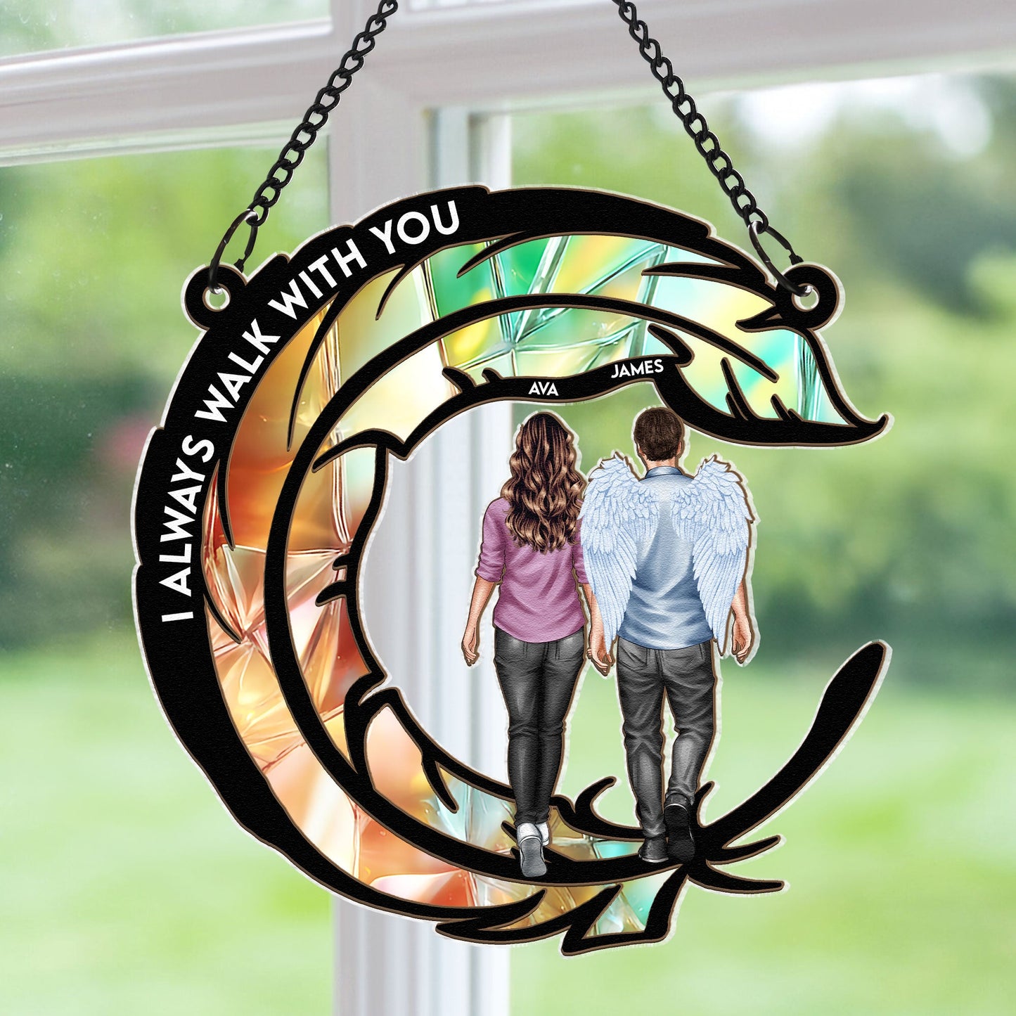 Personalized Memorial For Loved One Suncatcher - "I Always Walk With You" for Family