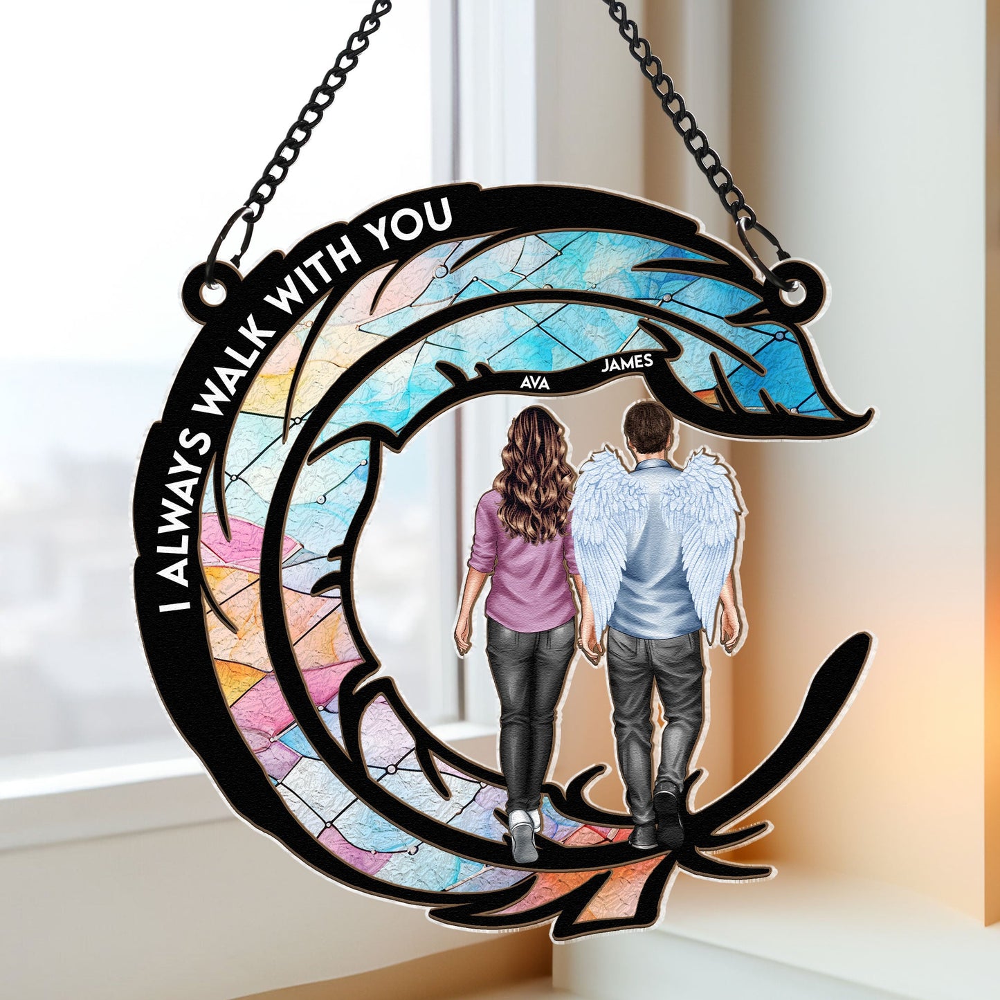 Personalized Memorial For Loved One Suncatcher - "I Always Walk With You" for Family