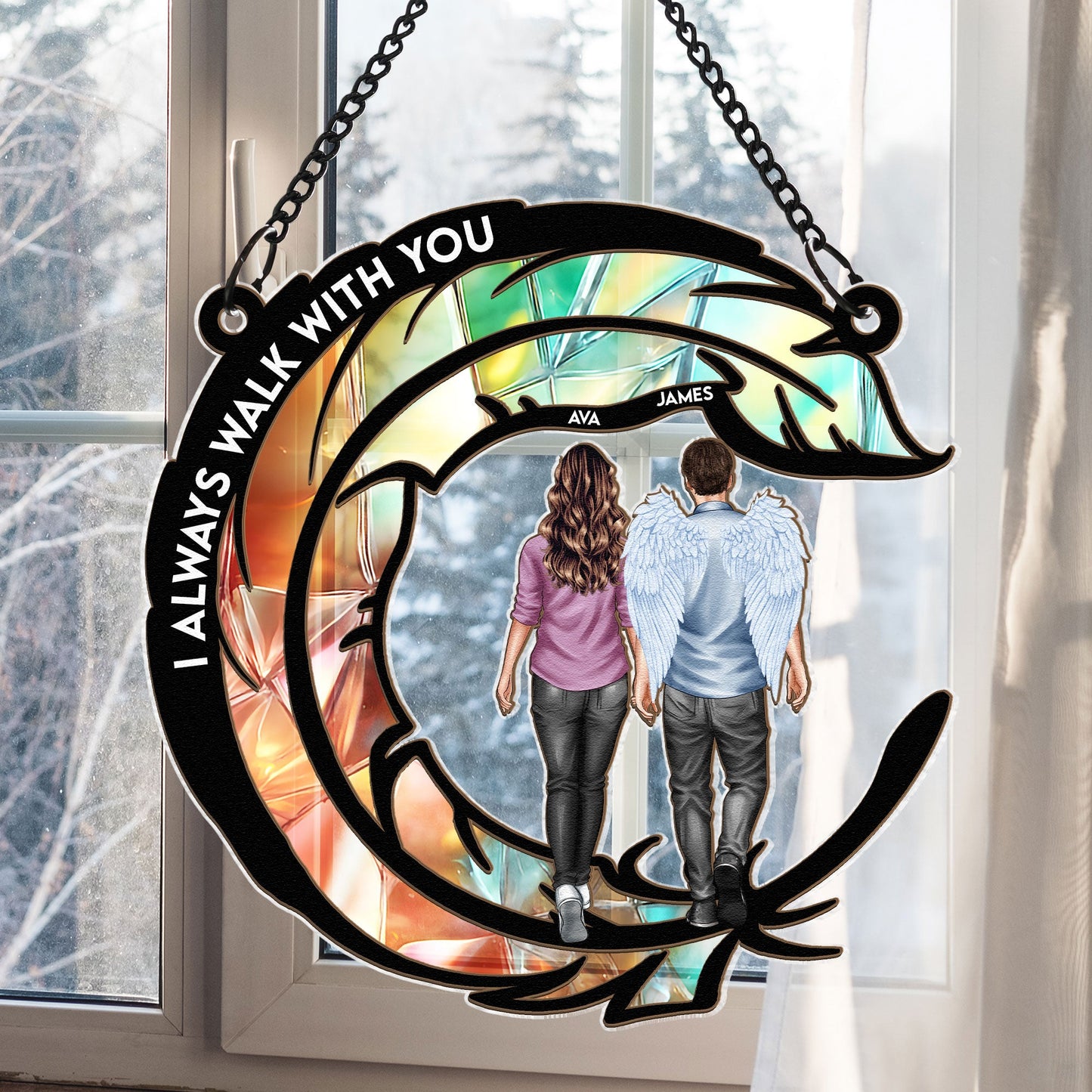 Personalized Memorial For Loved One Suncatcher - "I Always Walk With You" for Family