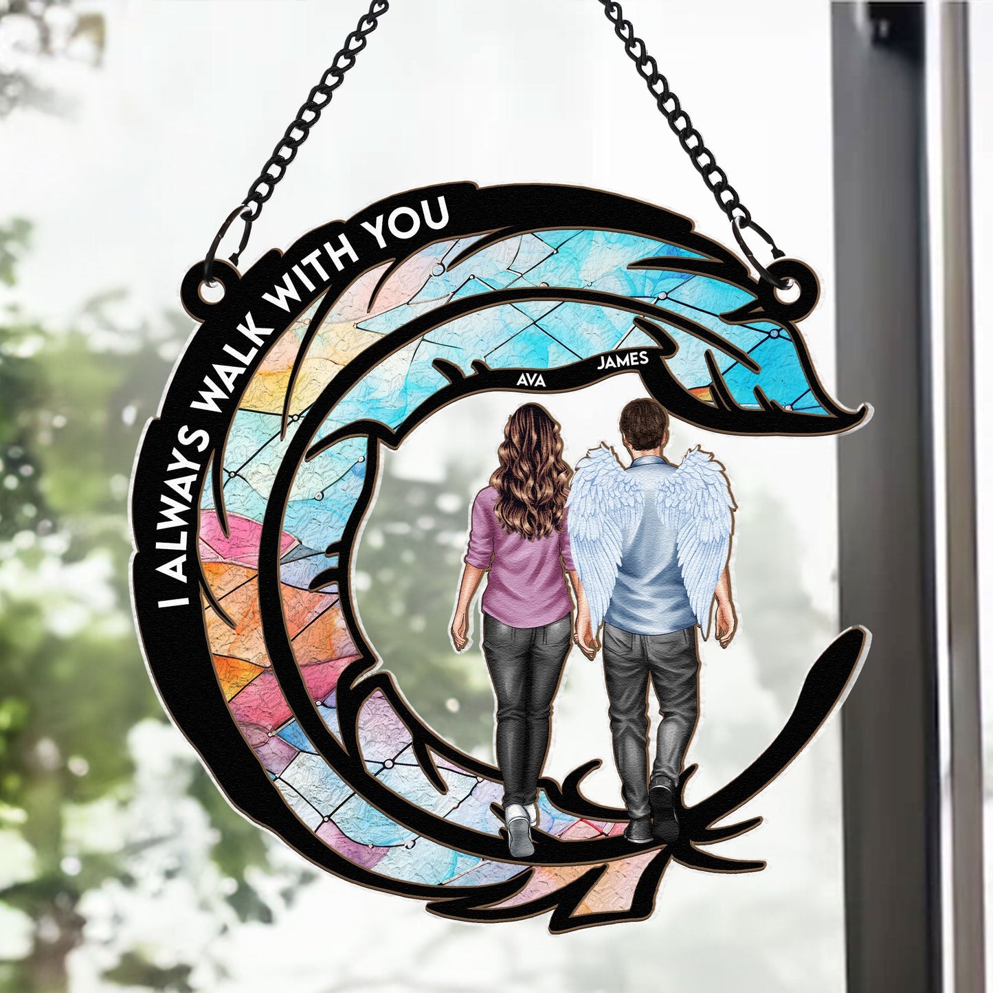Personalized Memorial For Loved One Suncatcher - "I Always Walk With You" for Family