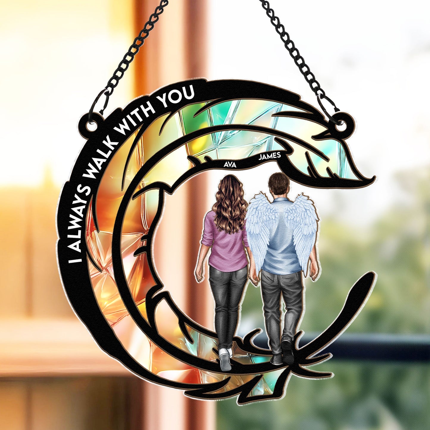 Personalized Memorial For Loved One Suncatcher - "I Always Walk With You" for Family