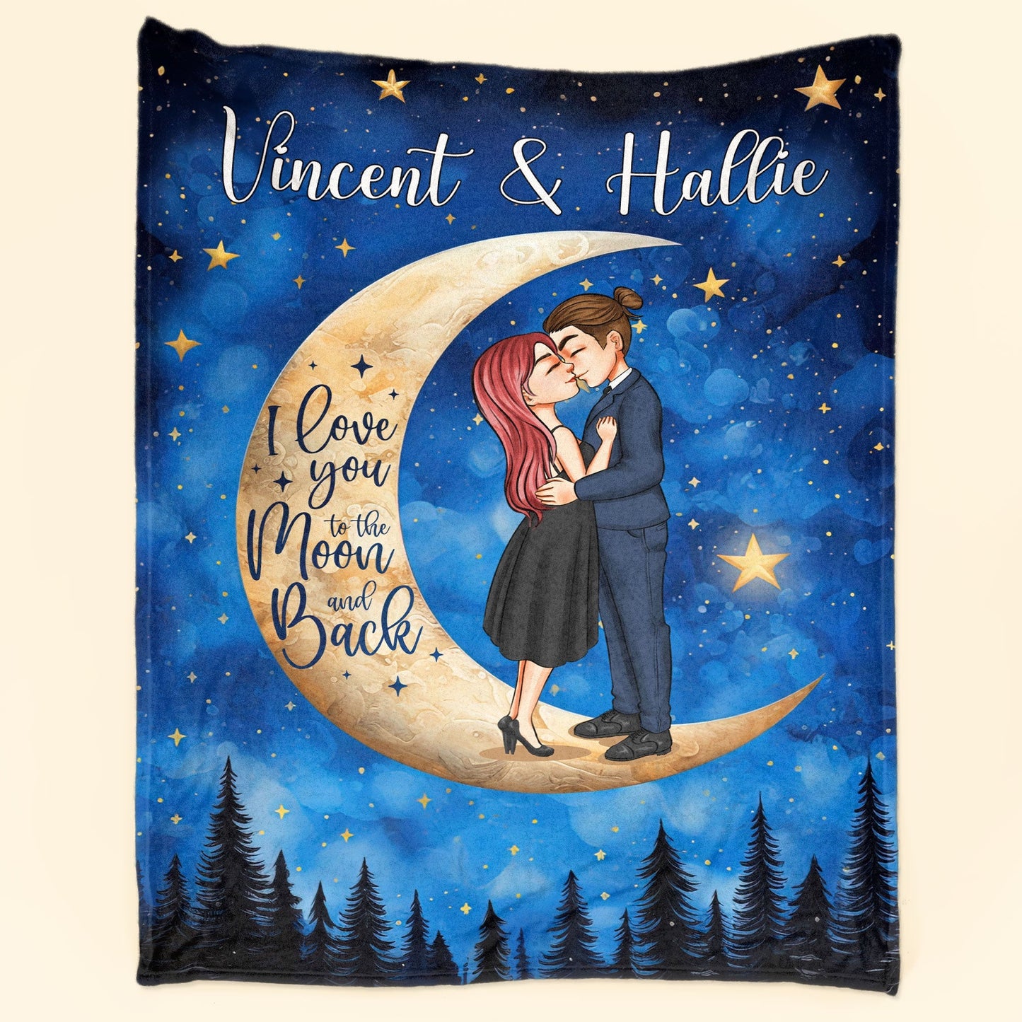 Heartfelt 'I Love You To The Moon And Back' Personalized Blanket for Couples