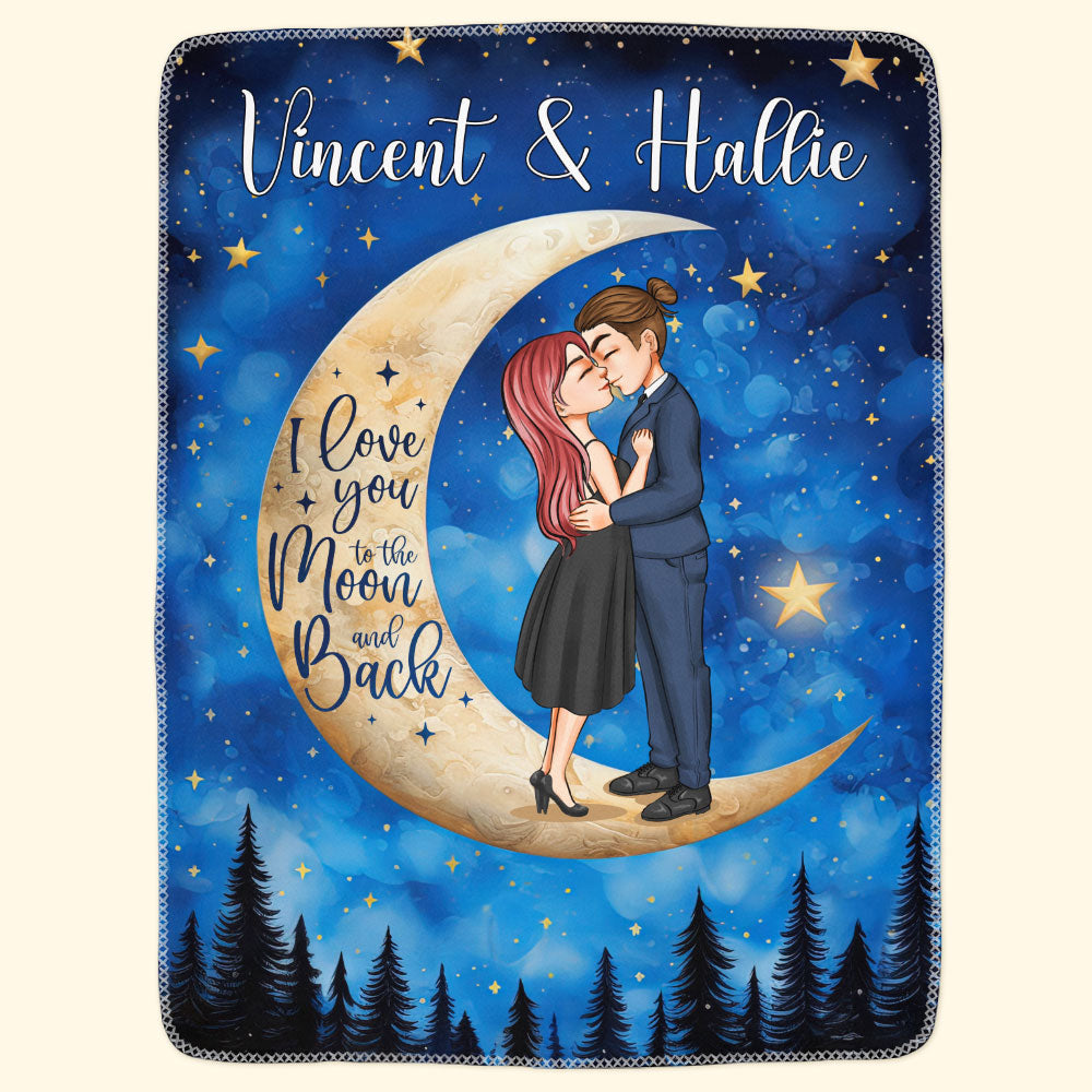 Heartfelt 'I Love You To The Moon And Back' Personalized Blanket for Couples