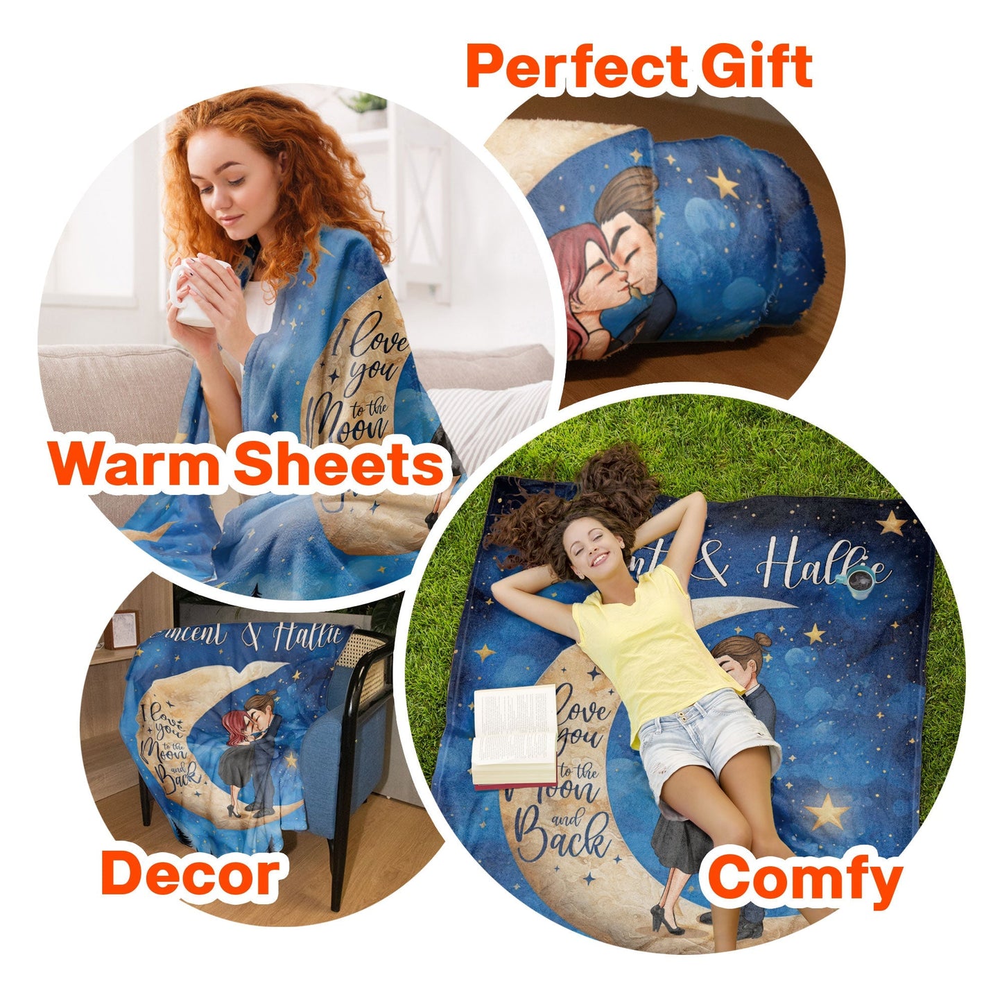 Heartfelt 'I Love You To The Moon And Back' Personalized Blanket for Couples