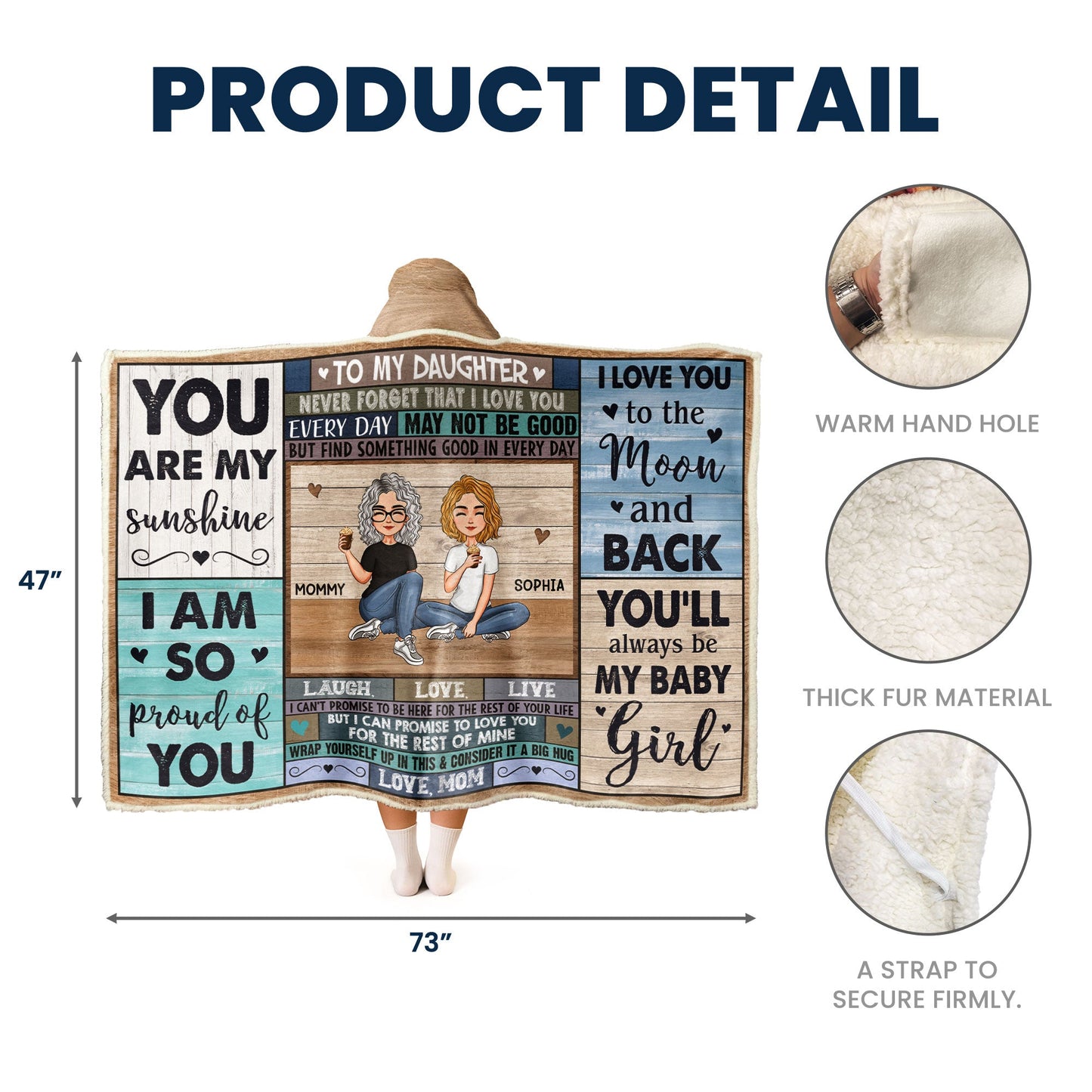 I Love You To The Moon And Back - Personalized Wearable Hoodie Blanket