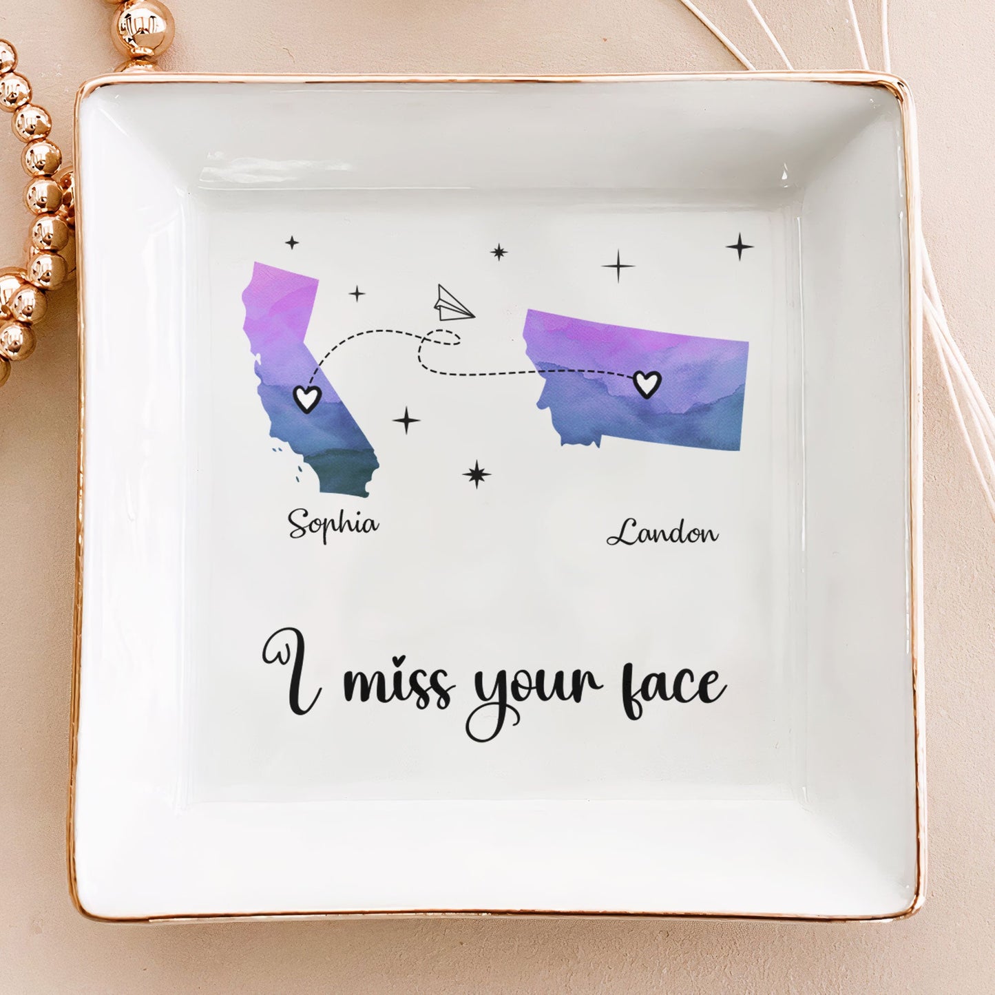 Personalized Long Distance Gifts Jewelry Dish: "I Miss Your Face" Gift