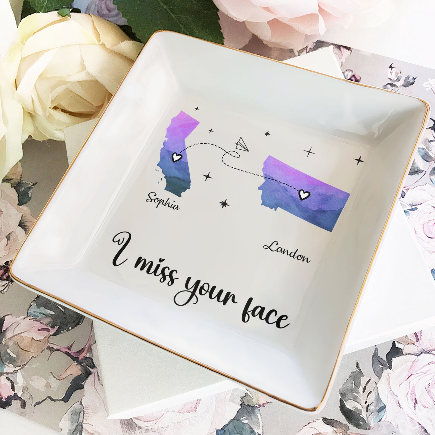 Personalized Long Distance Gifts Jewelry Dish: "I Miss Your Face" Gift