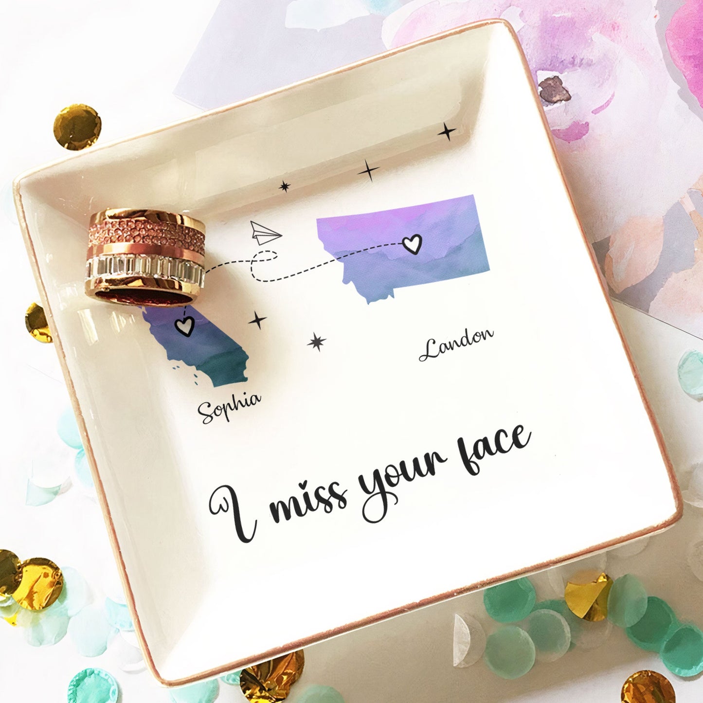 Personalized Long Distance Gifts Jewelry Dish: "I Miss Your Face" Gift