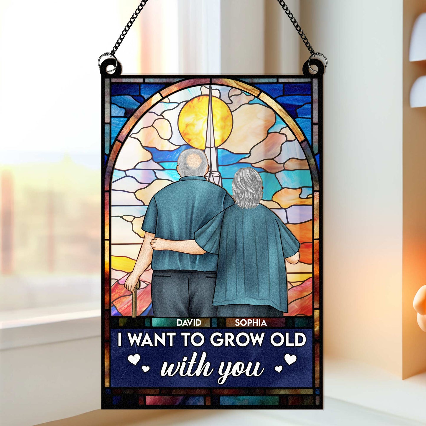 Heartfelt Personalized 'Grow Old With You' Suncatcher for Couples