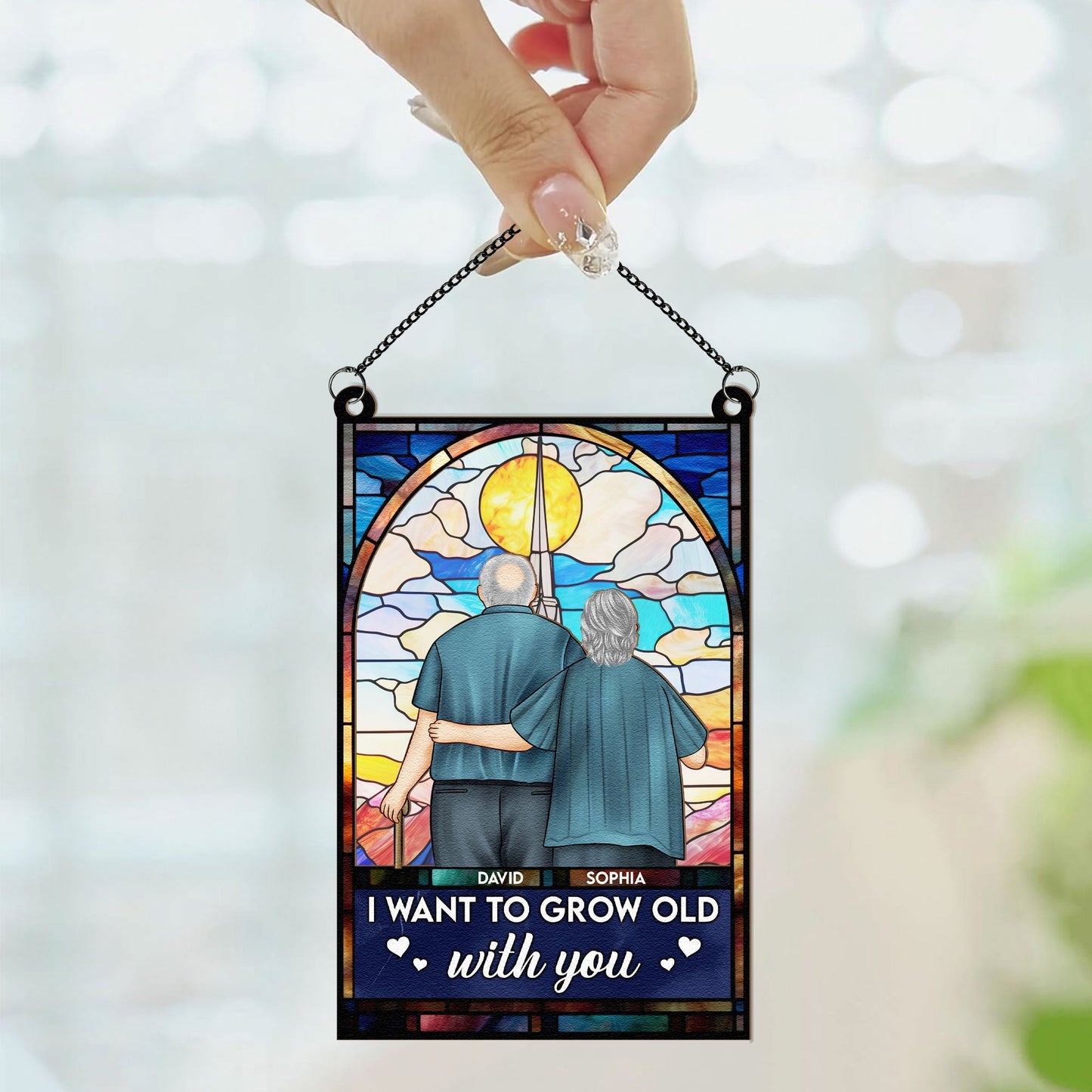 Heartfelt Personalized 'Grow Old With You' Suncatcher for Couples