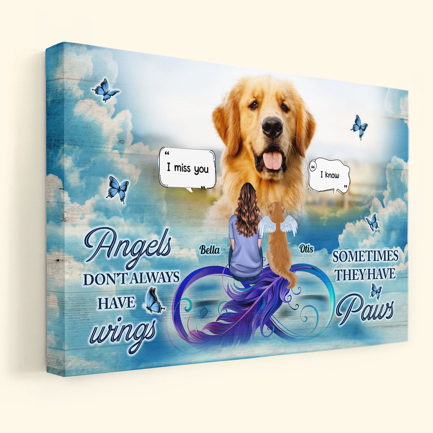 Heartfelt Custom Pet Memorial For Loved One Canvas: "Angels Have Paws" Dog Loss Gift