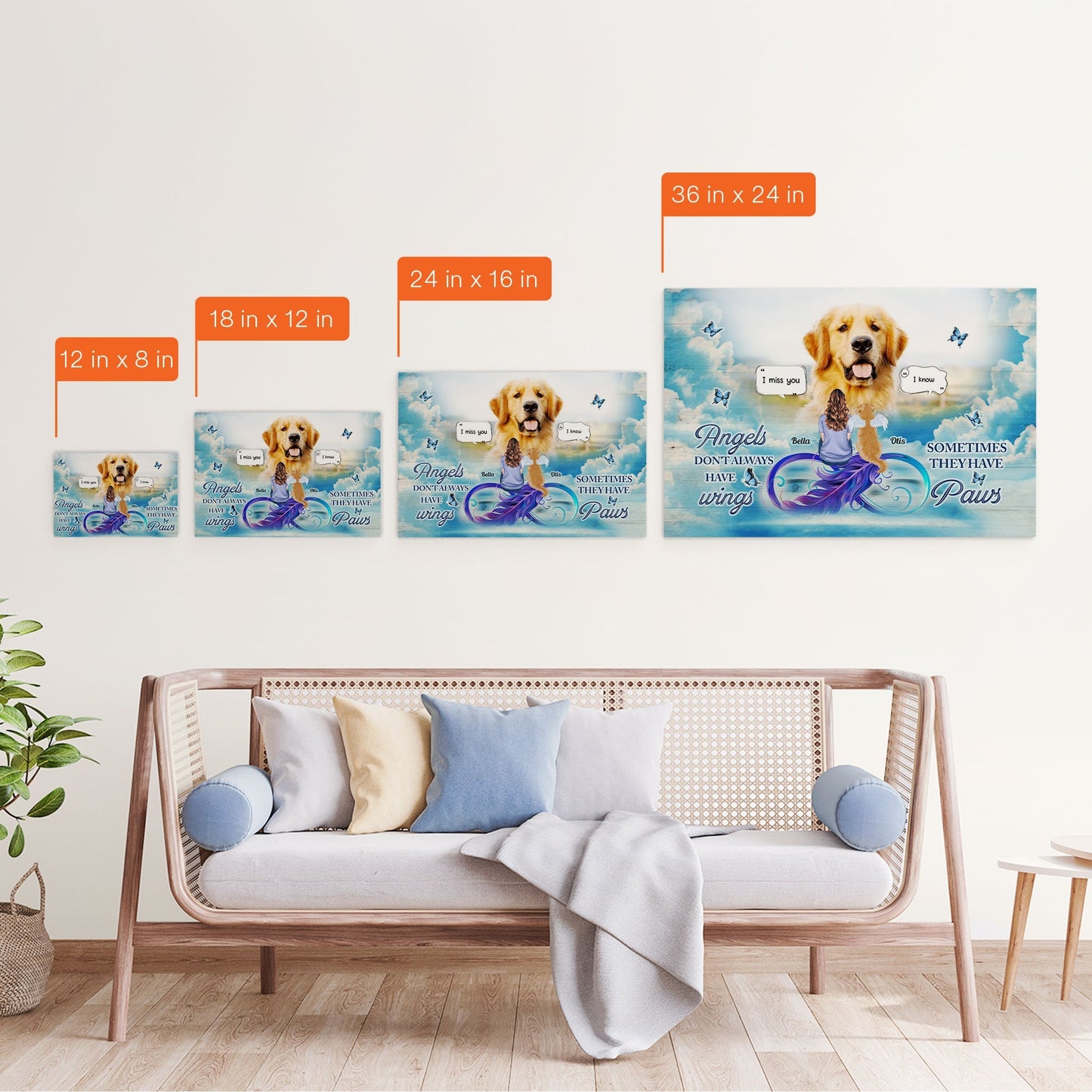 Heartfelt Custom Pet Memorial For Loved One Canvas: "Angels Have Paws" Dog Loss Gift