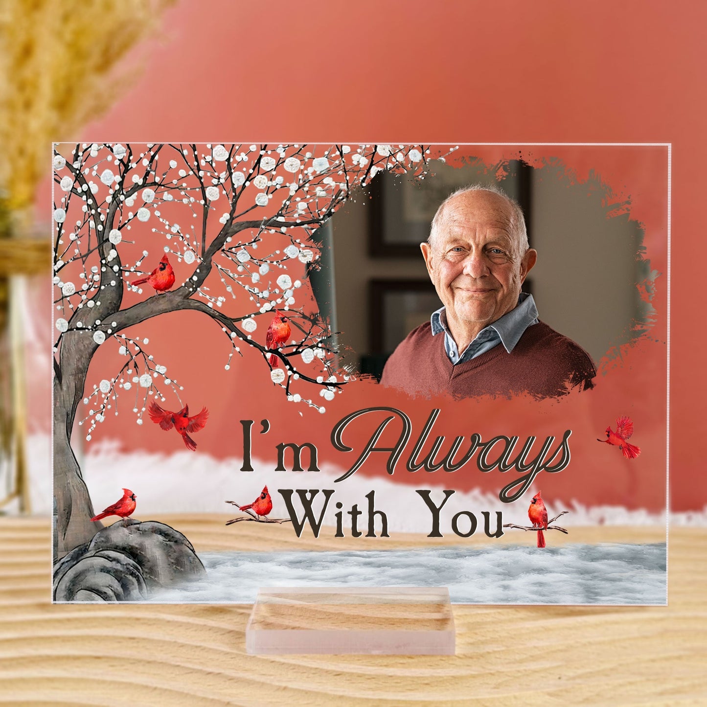 Custom Memorial Photo Plaque: 'I'm Always With You' Cardinal Keepsake