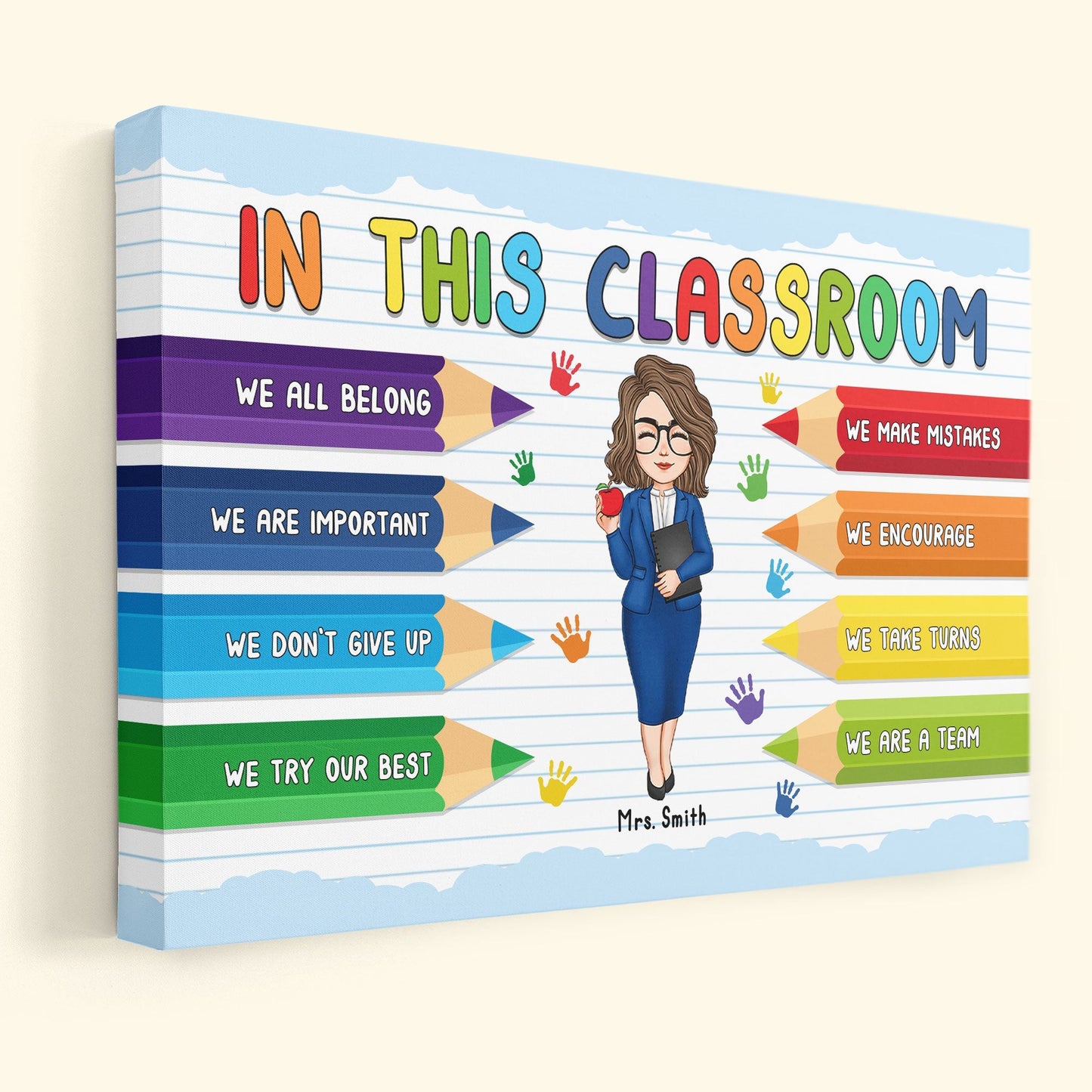 Custom 'In This Classroom We Are A Team' Teacher Canvas Wall Art