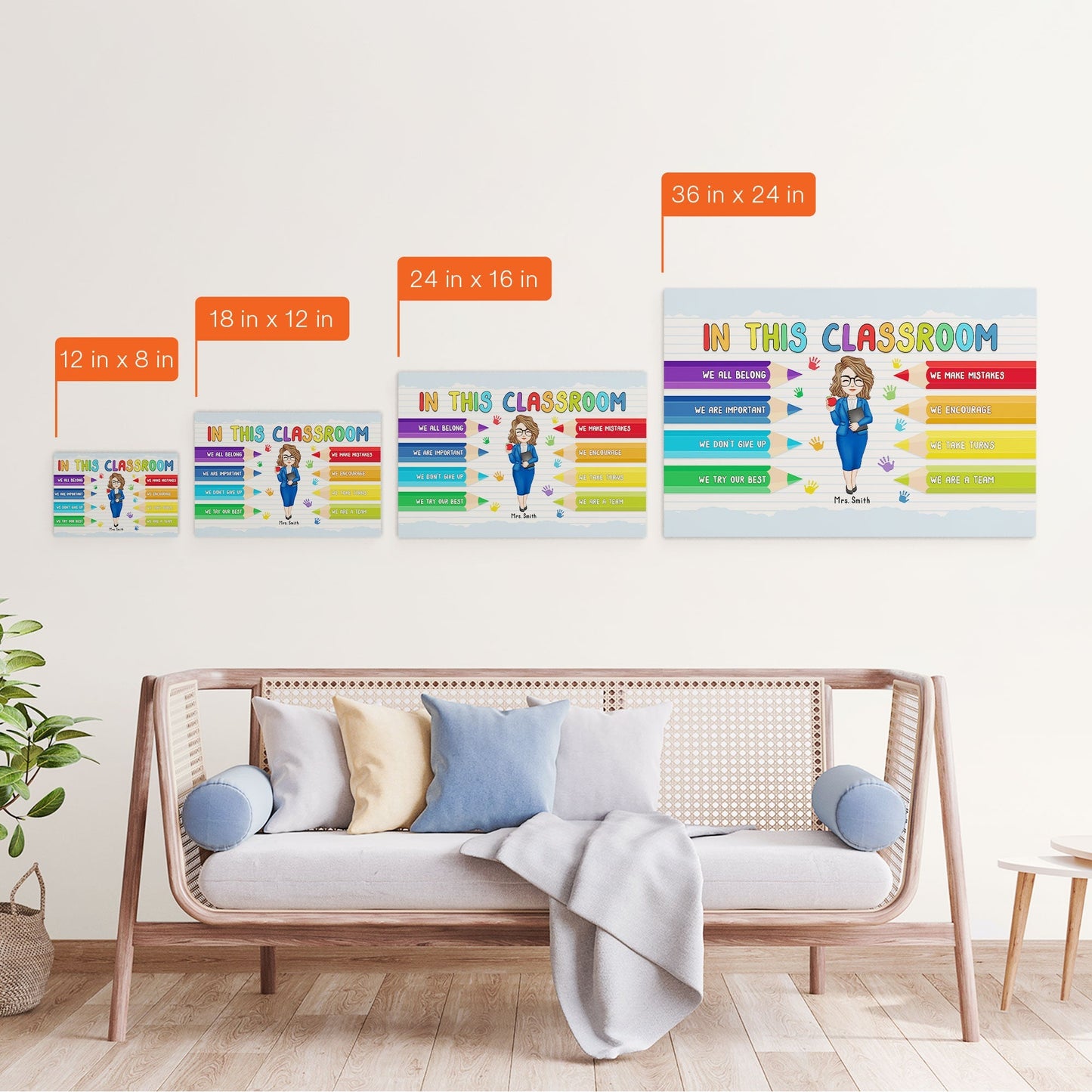 Custom 'In This Classroom We Are A Team' Teacher Canvas Wall Art