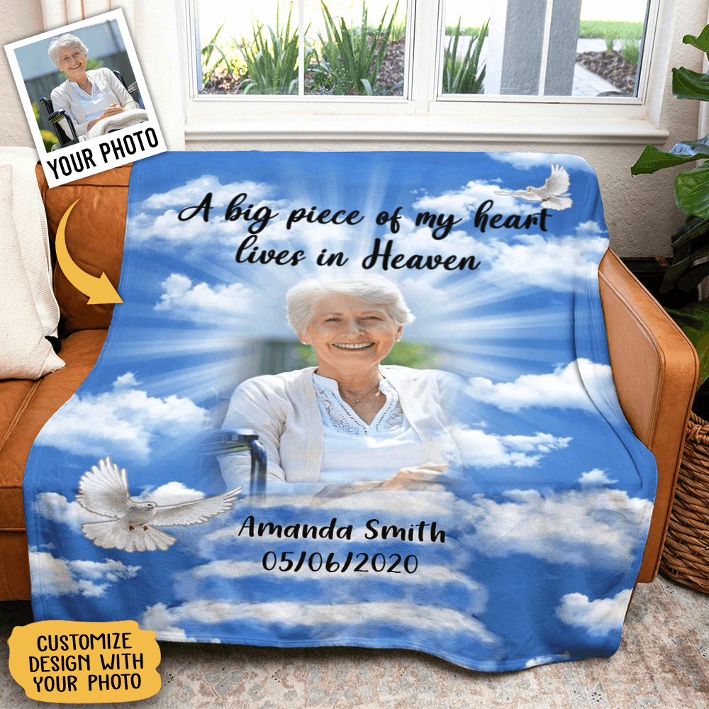 Personalized 'A Big Piece of My Heart Lives in Heaven' Memorial Blanket