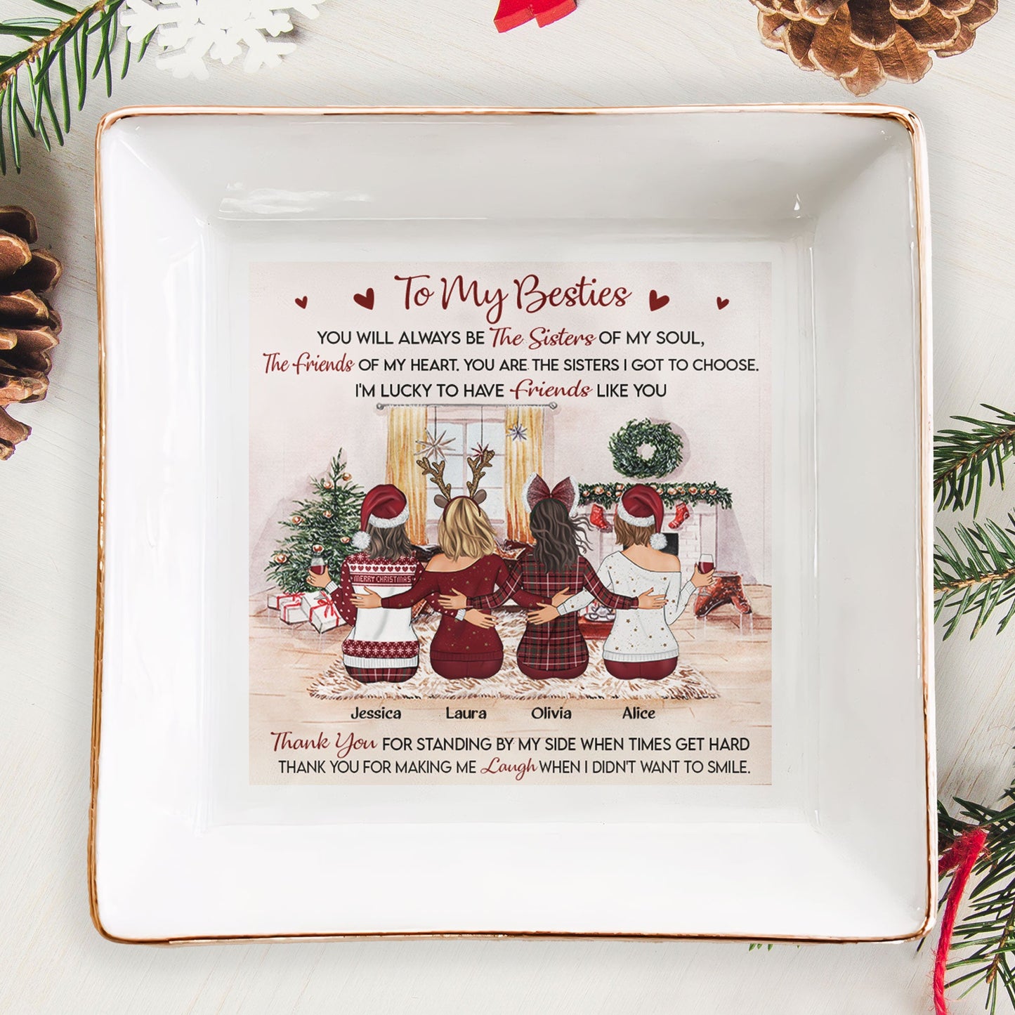 Personalized Bestie Jewelry Dish: Sisters of My Soul Christmas Gift