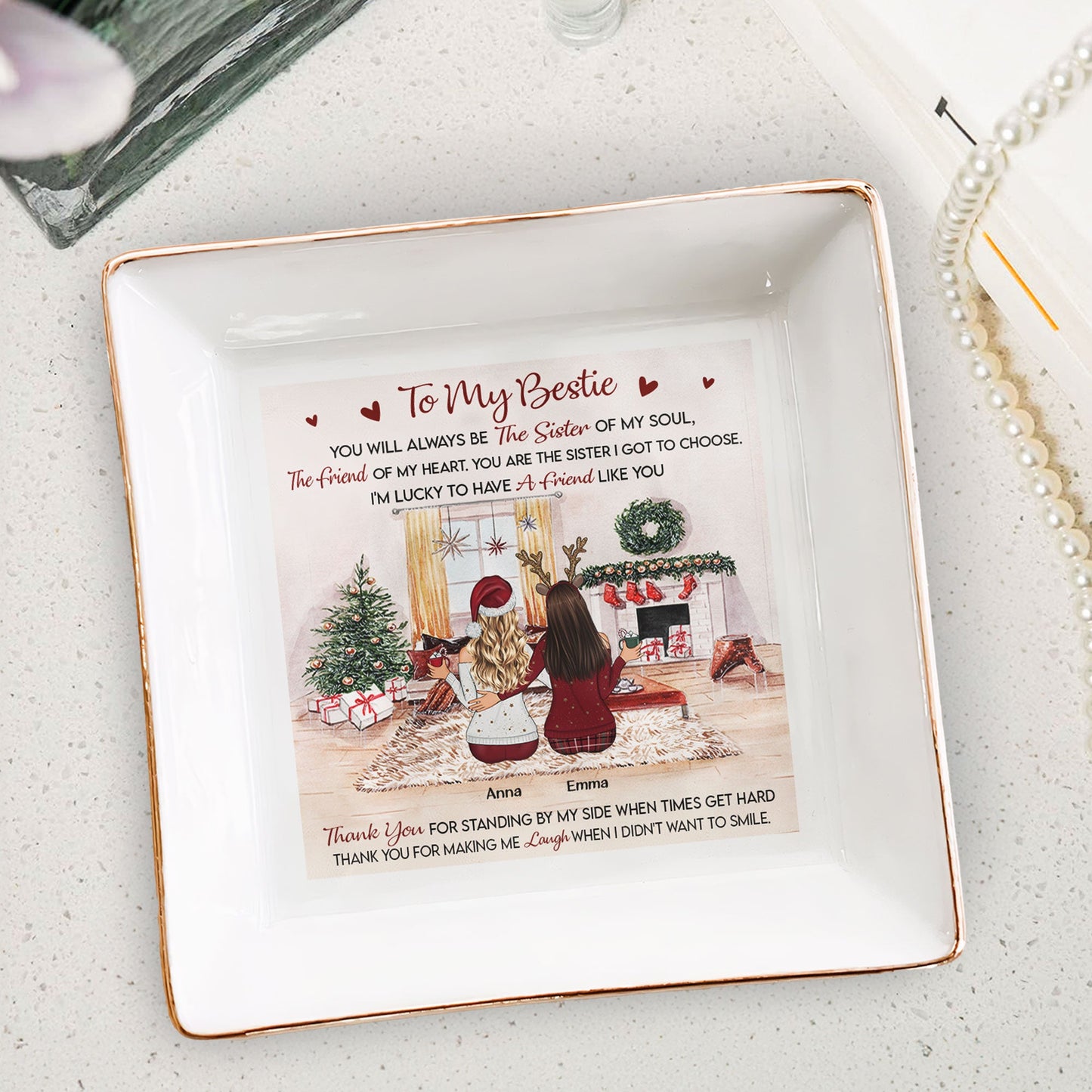 Personalized Bestie Jewelry Dish: Sisters of My Soul Christmas Gift