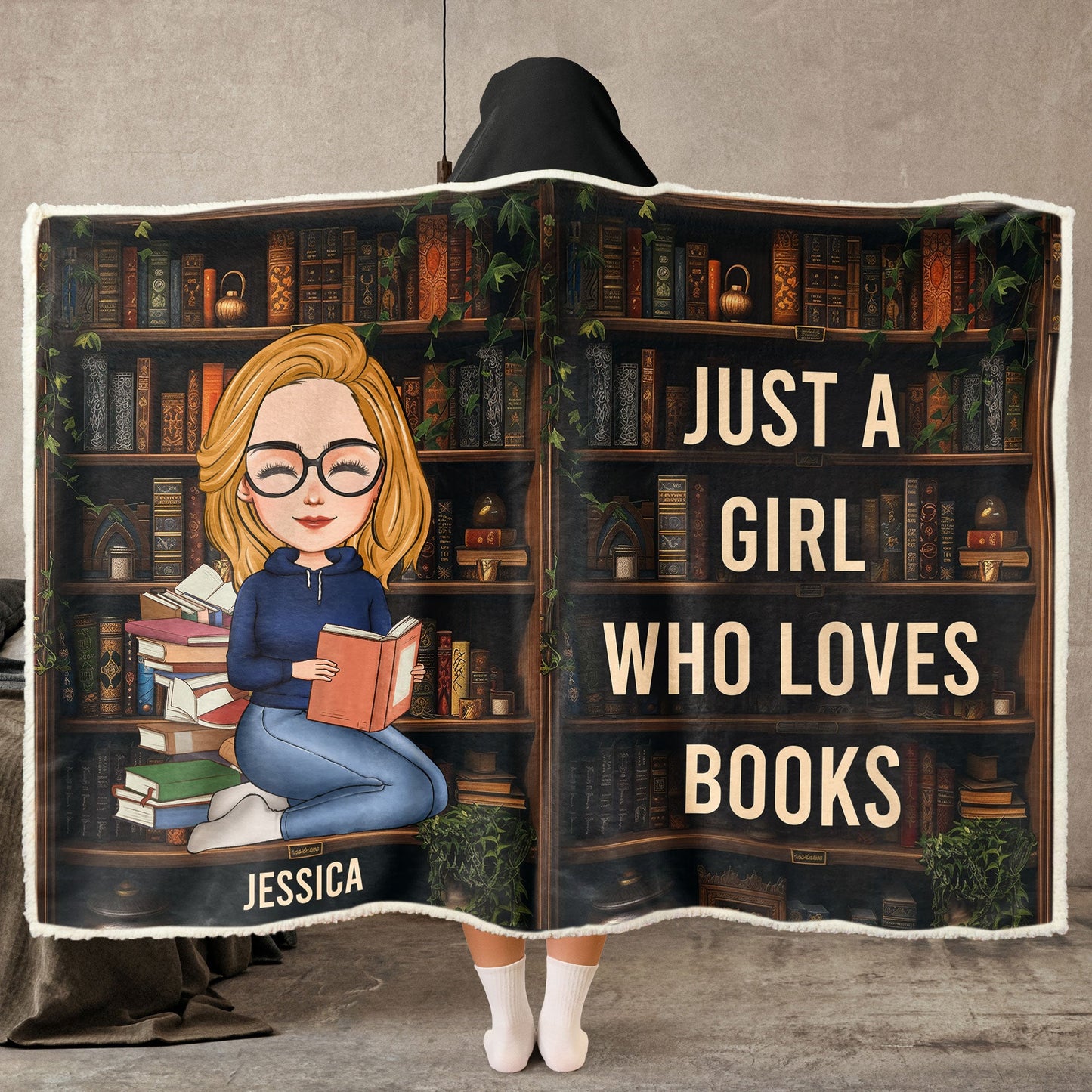 Personalized “Just A Girl Who Loves Books” Wearable Hoodie Blanket
