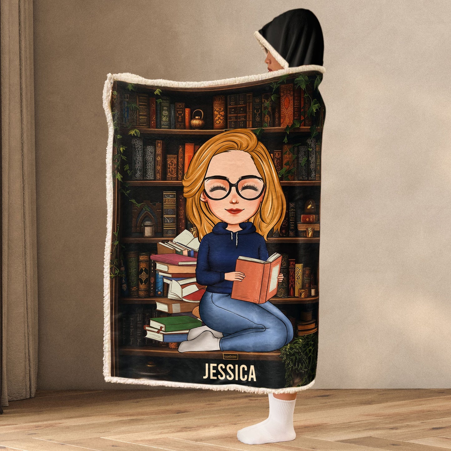 Personalized “Just A Girl Who Loves Books” Wearable Hoodie Blanket