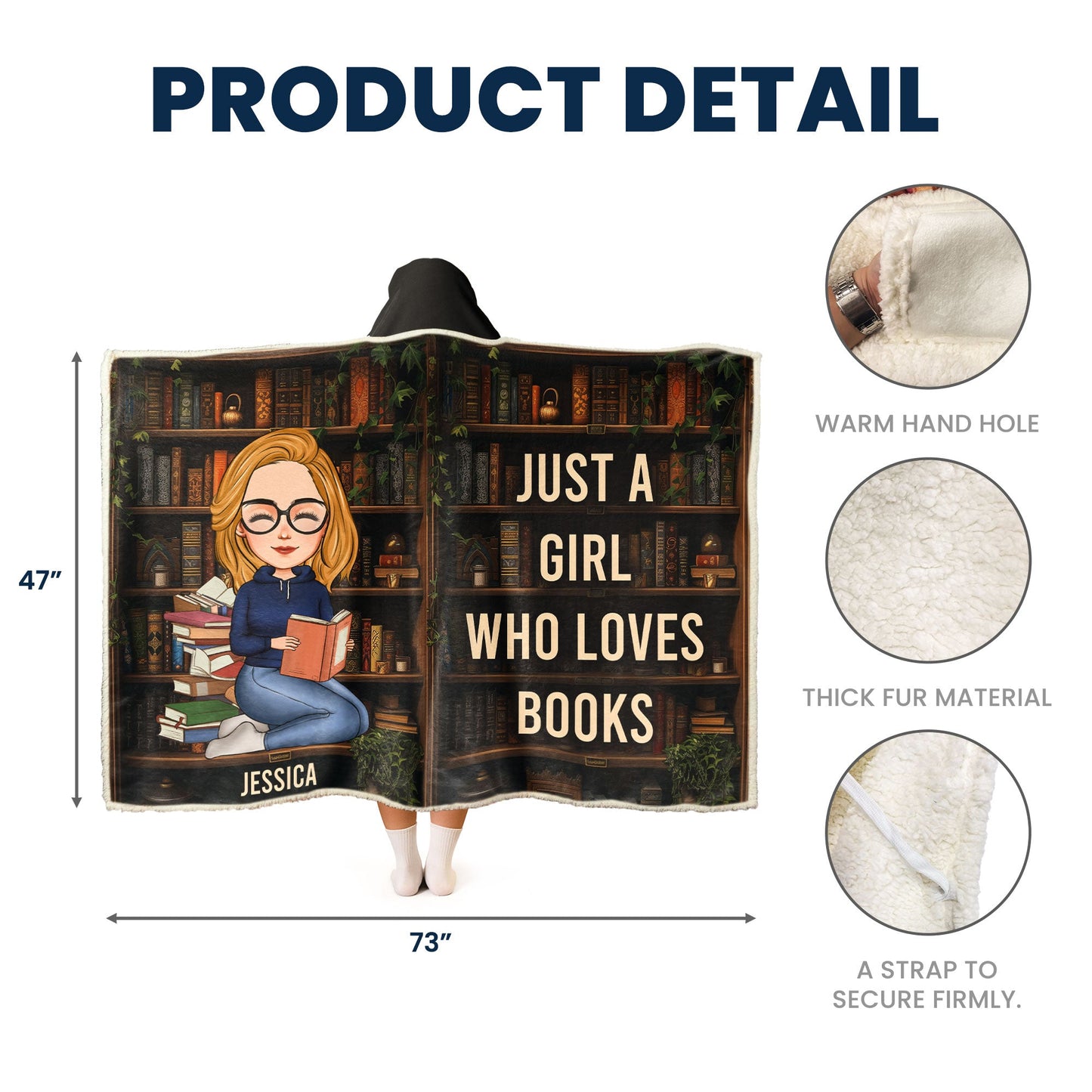Personalized “Just A Girl Who Loves Books” Wearable Hoodie Blanket