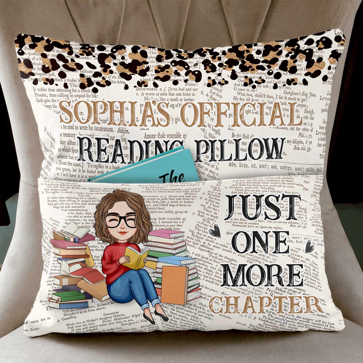 Personalized 'Just One More Chapter' Reading Pocket Pillow for Book Lovers