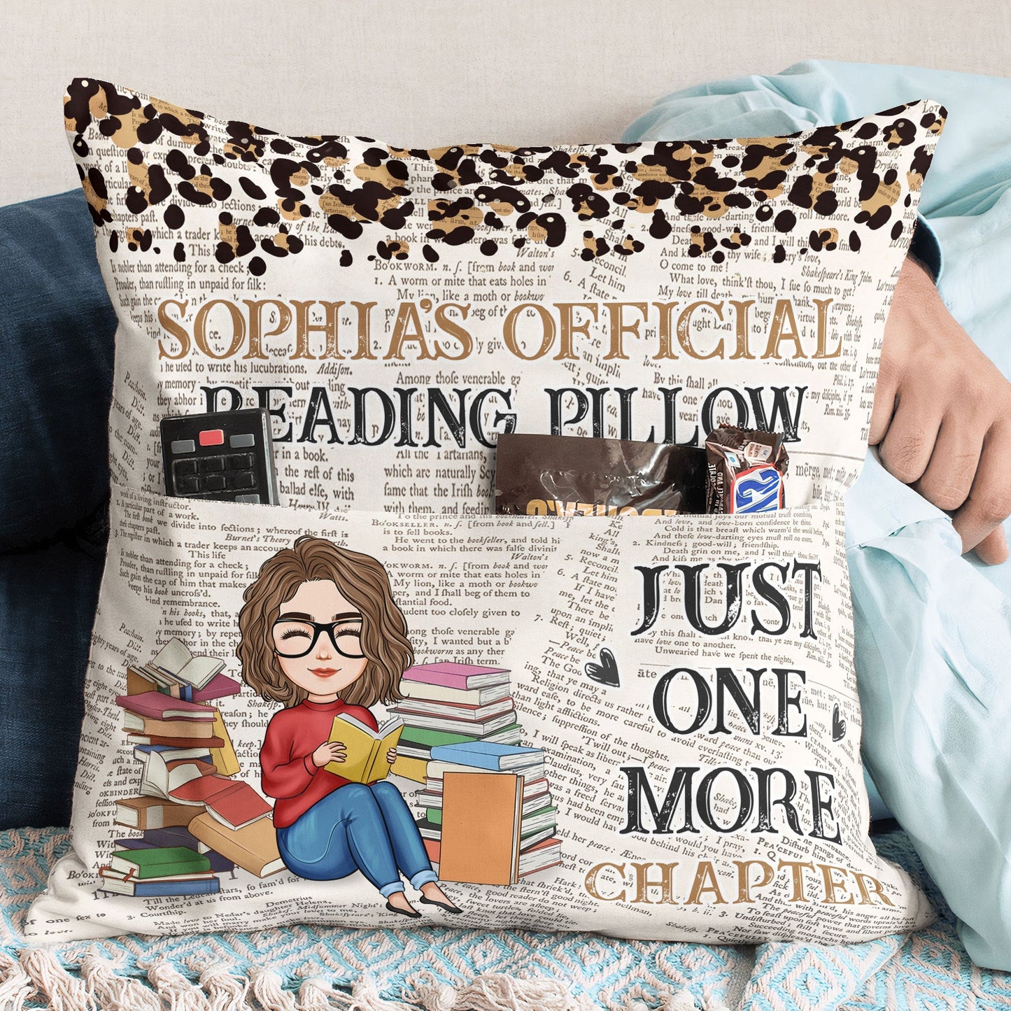 Personalized 'Just One More Chapter' Reading Pocket Pillow for Book Lovers