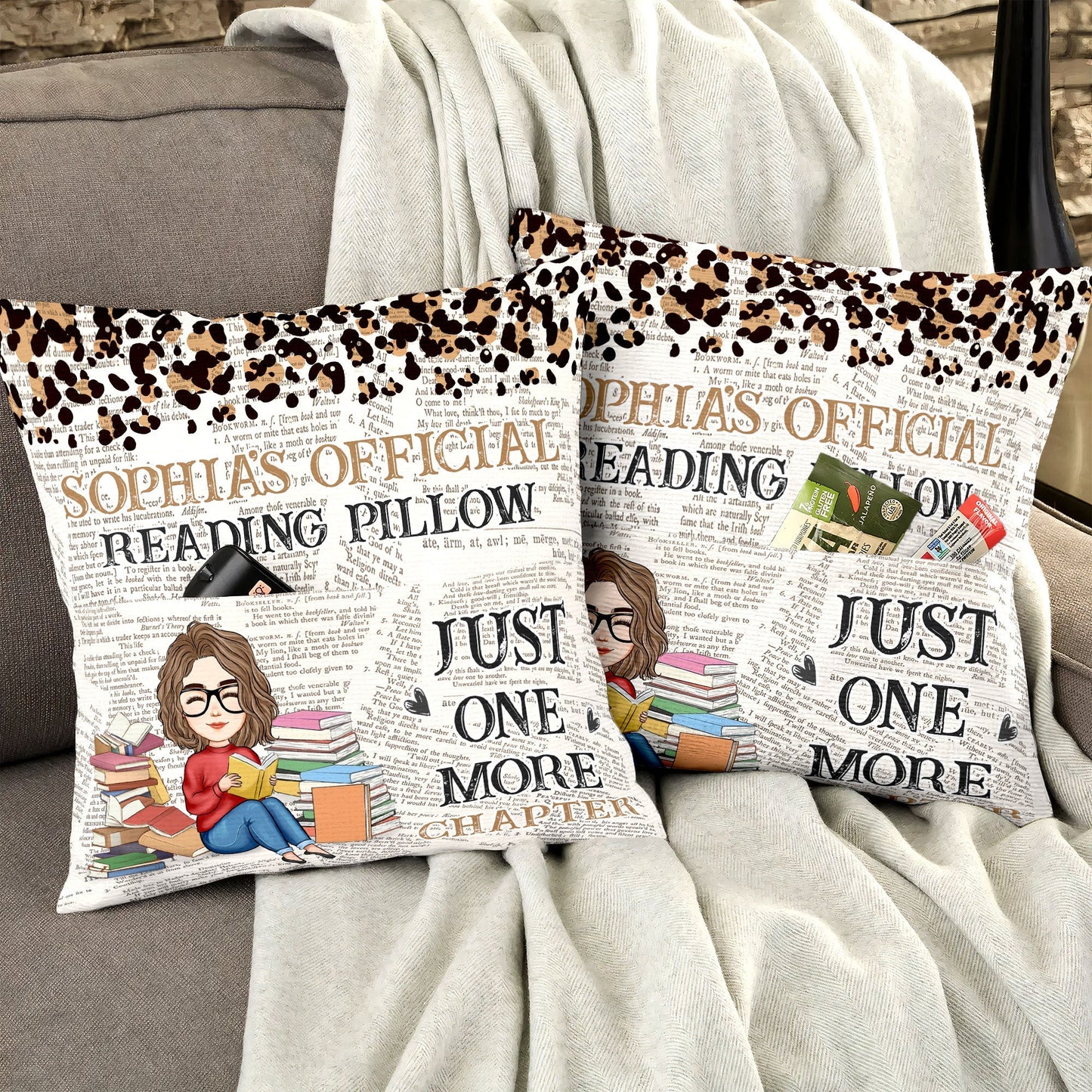 Personalized 'Just One More Chapter' Reading Pocket Pillow for Book Lovers