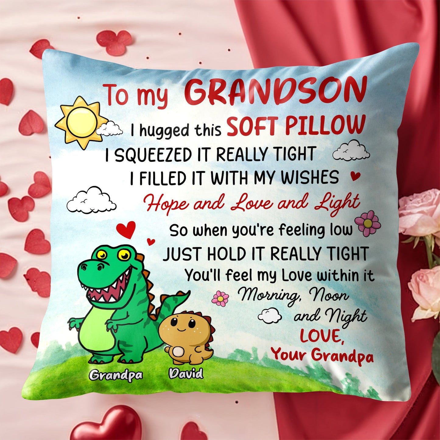 Grandson's Soft Pillow Filled With Wishes And Love