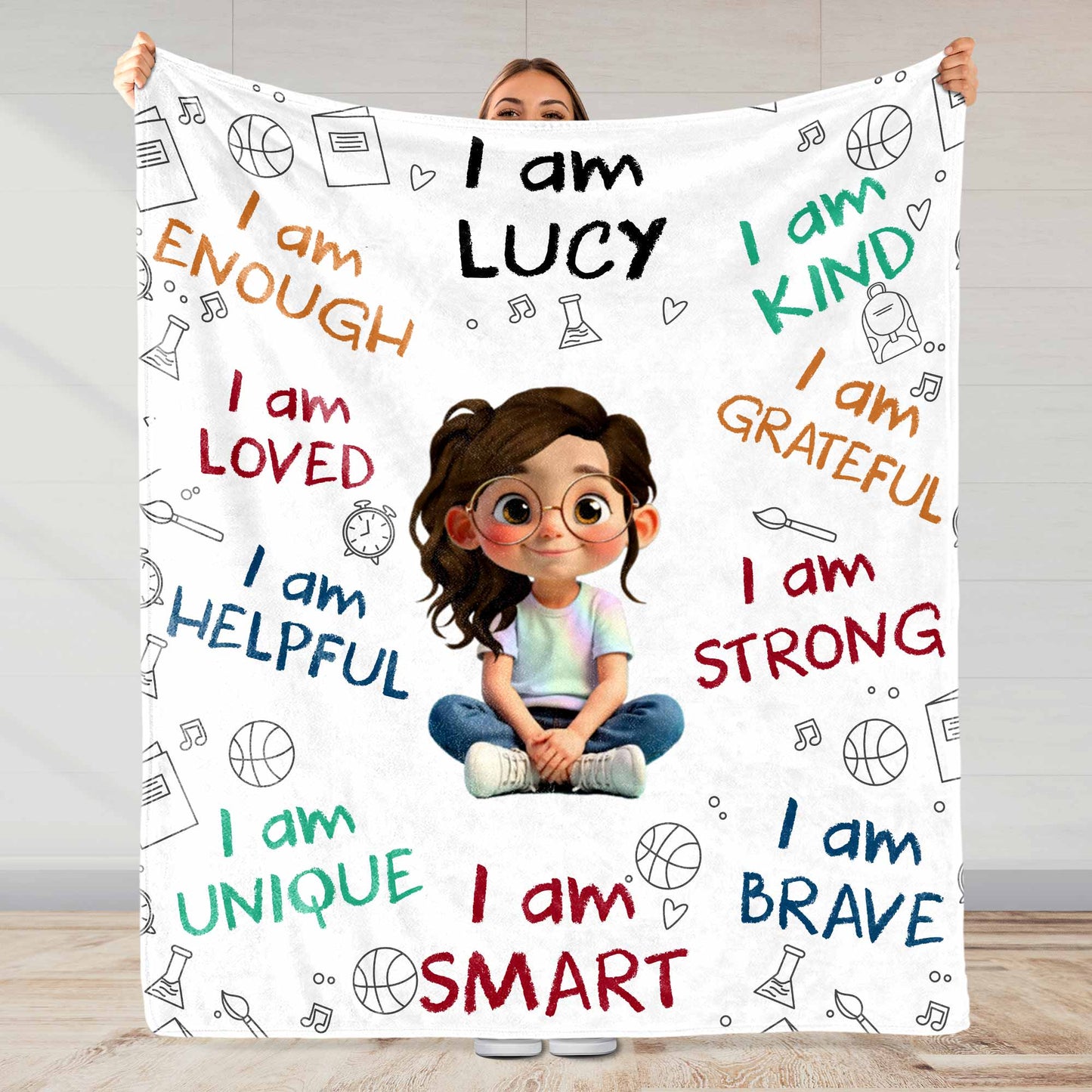 I Am Strong, Brave And Unique, Cartoon Girl Blanket