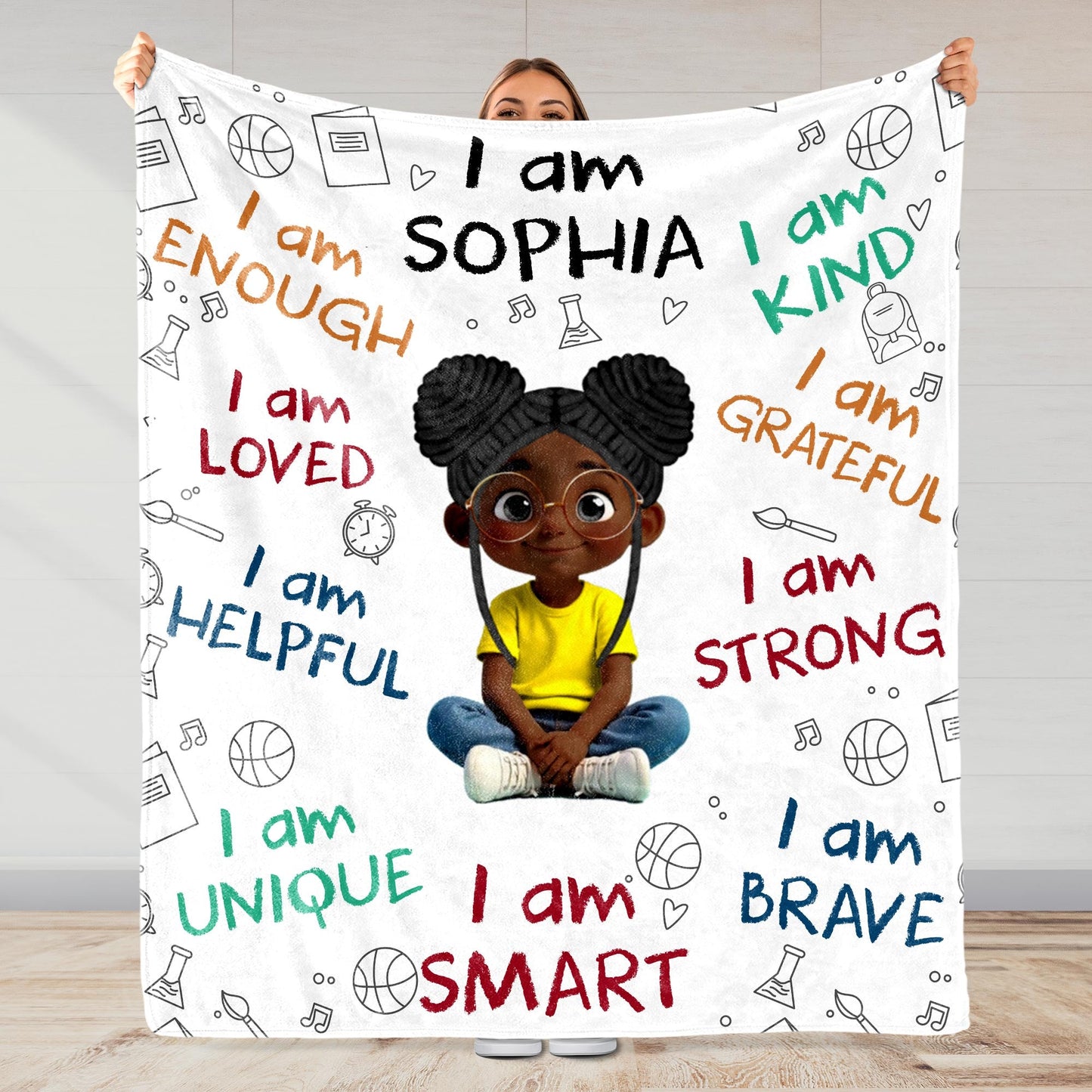 I Am Strong, Brave And Unique, Cartoon Girl Blanket