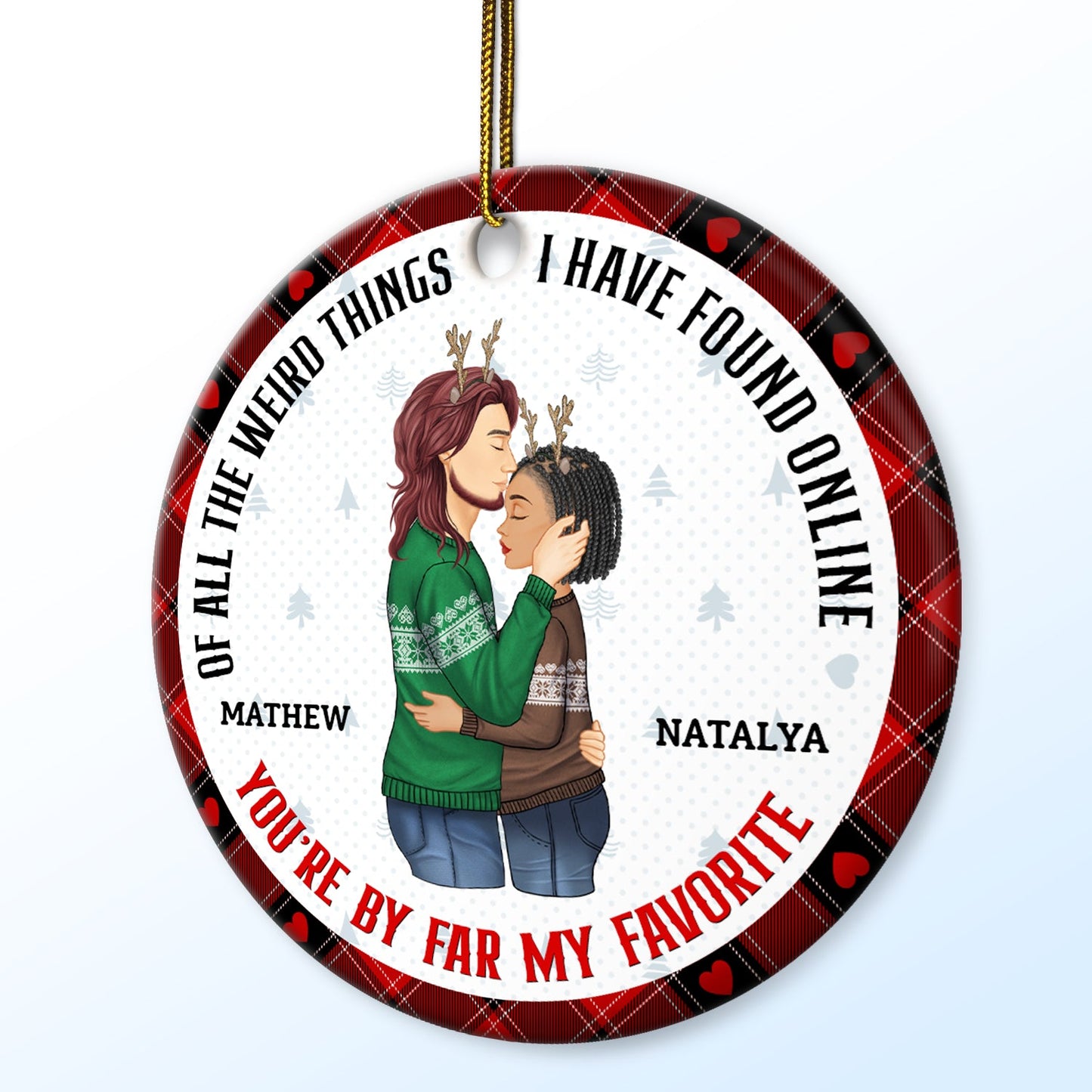 Personalized Christmas Couple Ornament - 'You're My Favorite By Far' Keepsake