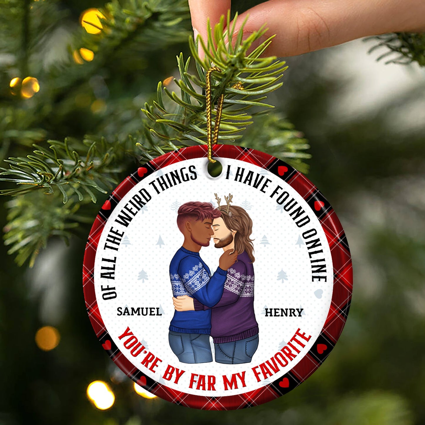 Personalized Christmas Couple Ornament - 'You're My Favorite By Far' Keepsake