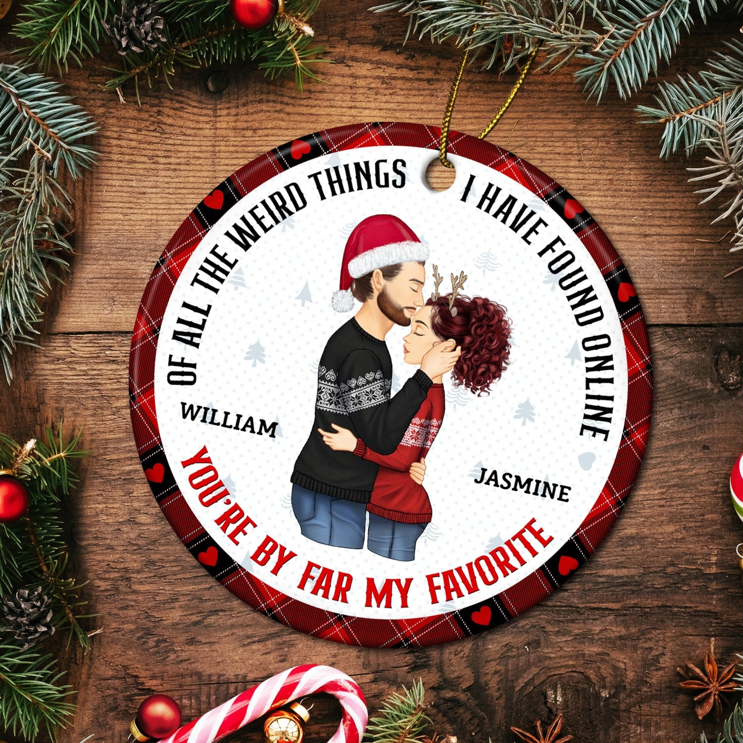Personalized Christmas Couple Ornament - 'You're My Favorite By Far' Keepsake