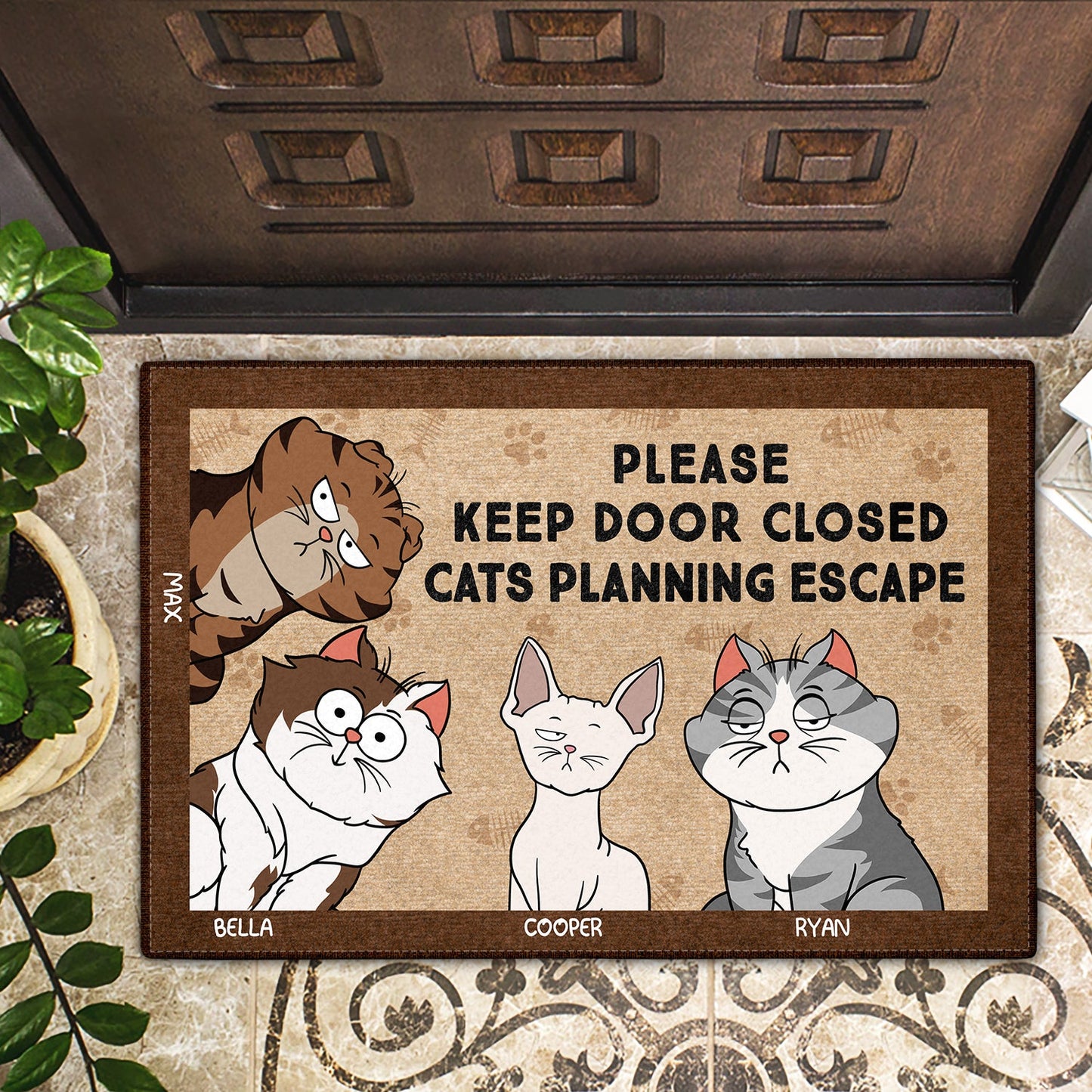Custom 'Cats Planning Escape' Doormat: A Purr-fect Gift for Cat Lovers